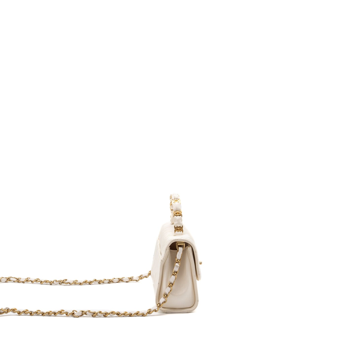 Chanel Top Handle Flap Bag Lambskin White Brush GHW
