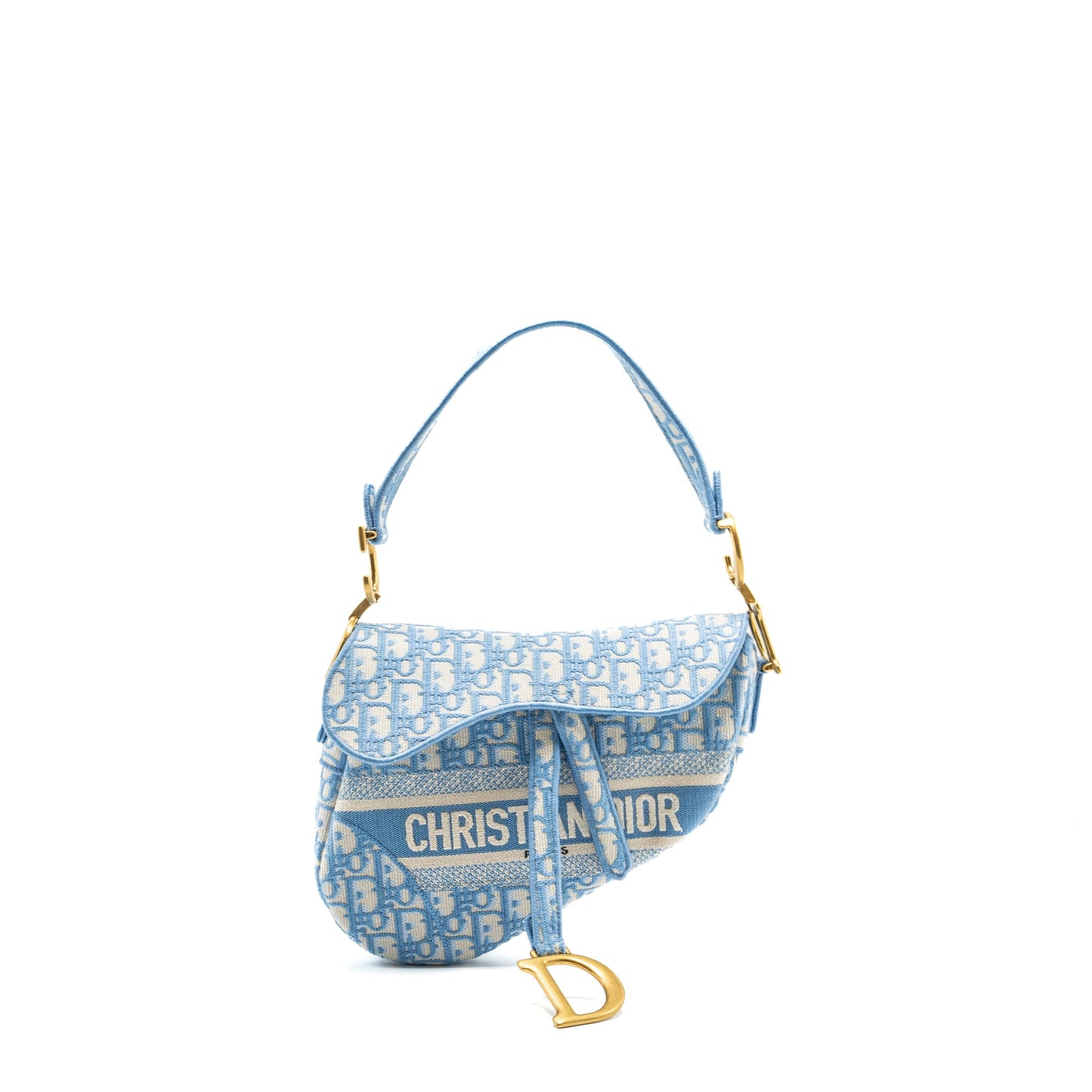 medium Saddle Purse Oblique Embroidery Light Blue