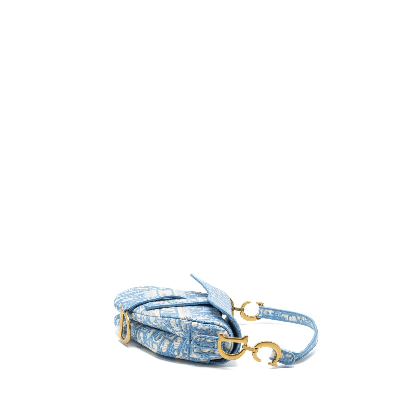 medium Saddle Purse Oblique Embroidery Light Blue