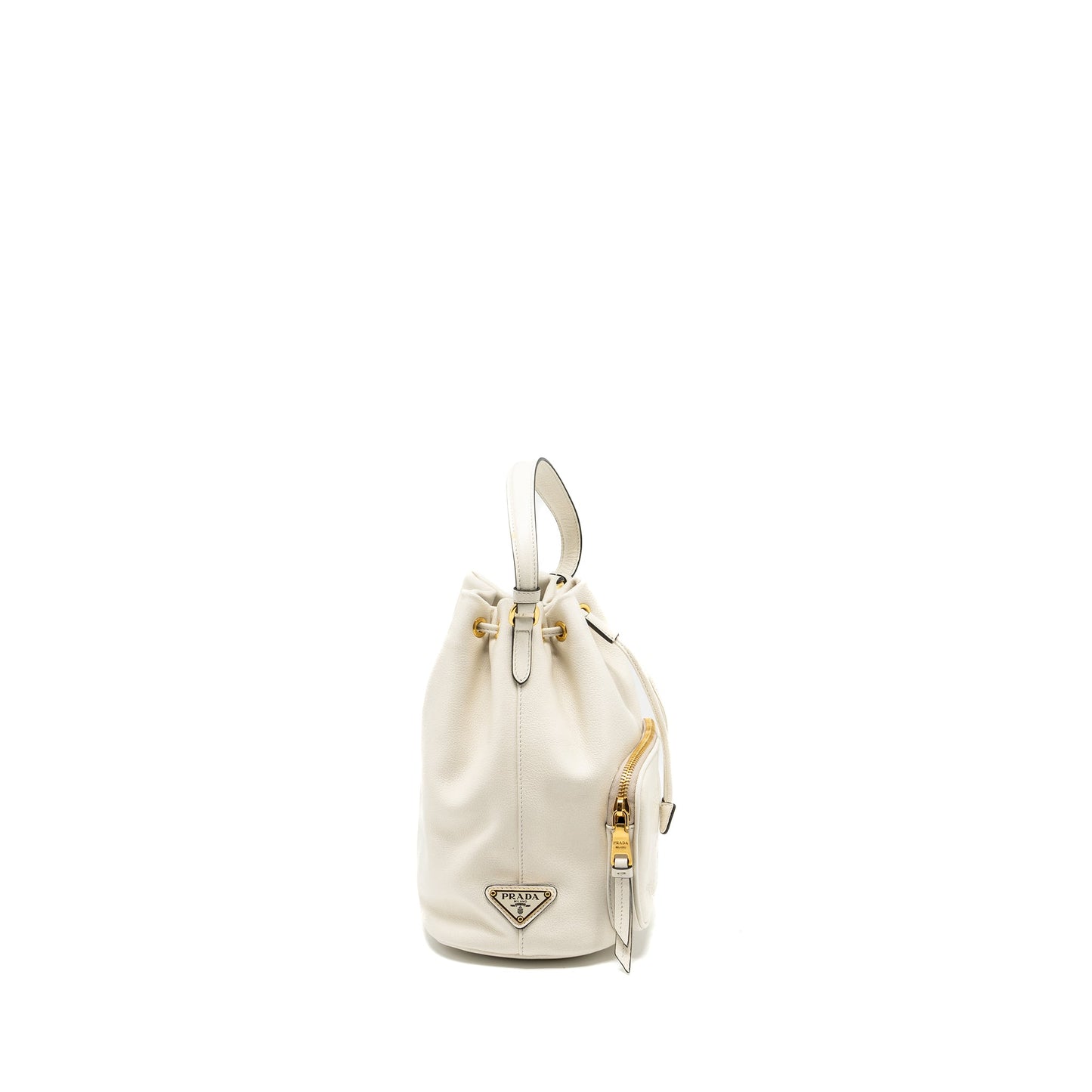Prada Drawstring Bucket Purse Calfskin White