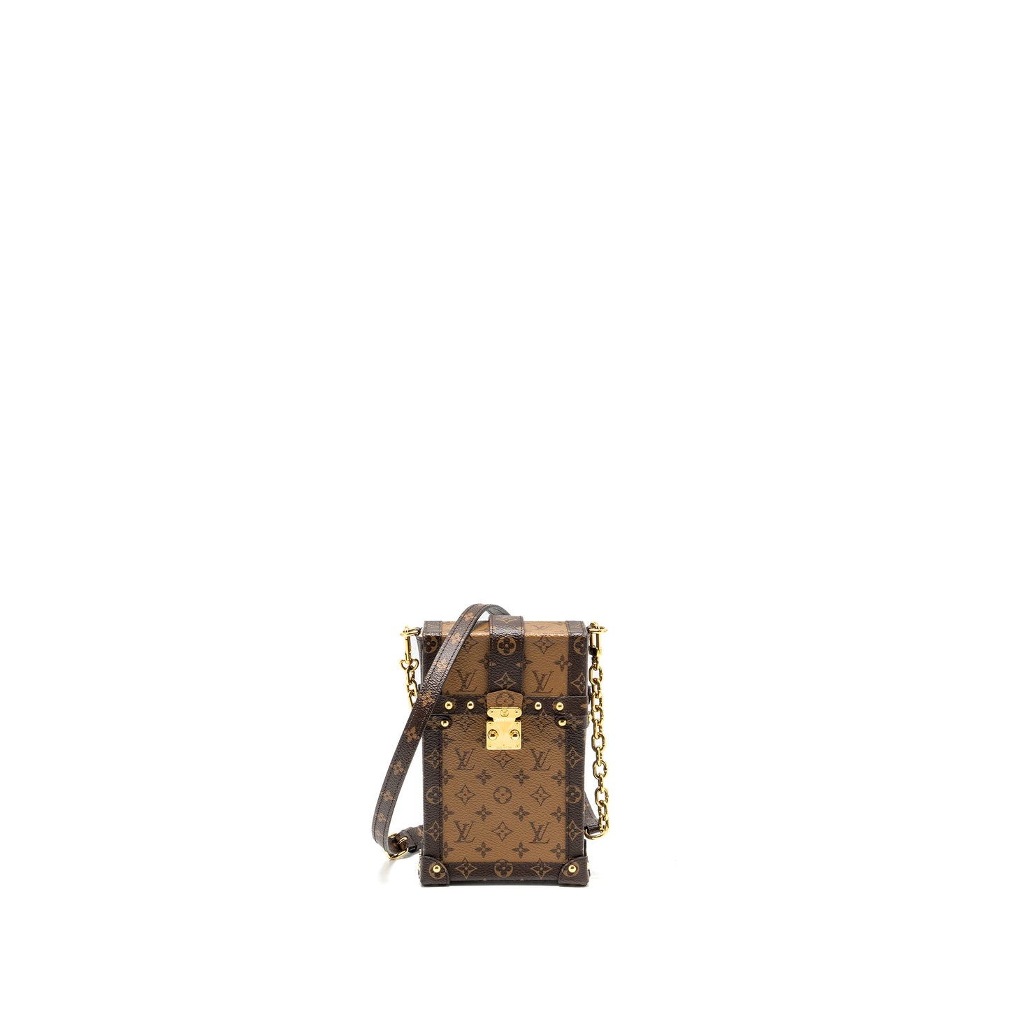 Louis Vuitton vertical trunk pochette with chain monogram reverse canvas