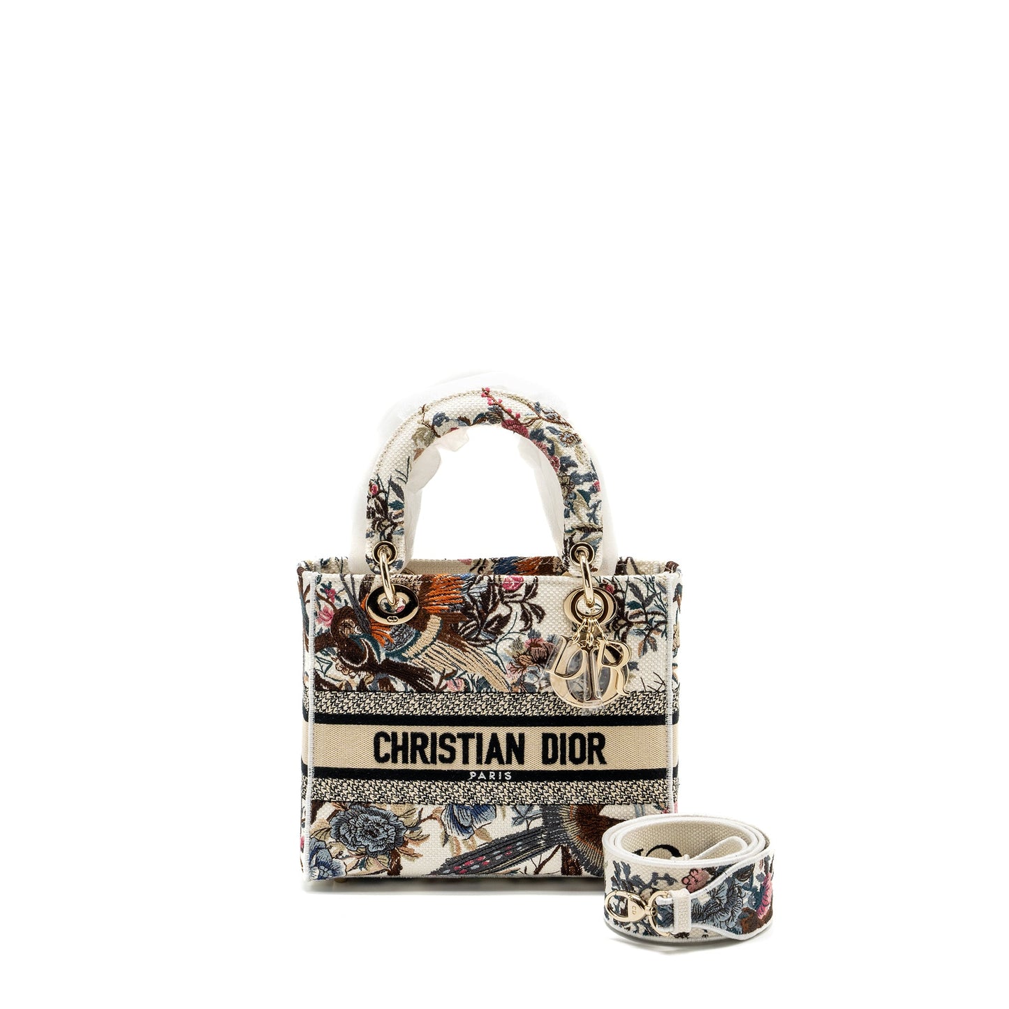 Medium Lady D-Lite Purse Embroidery White/Multicolor