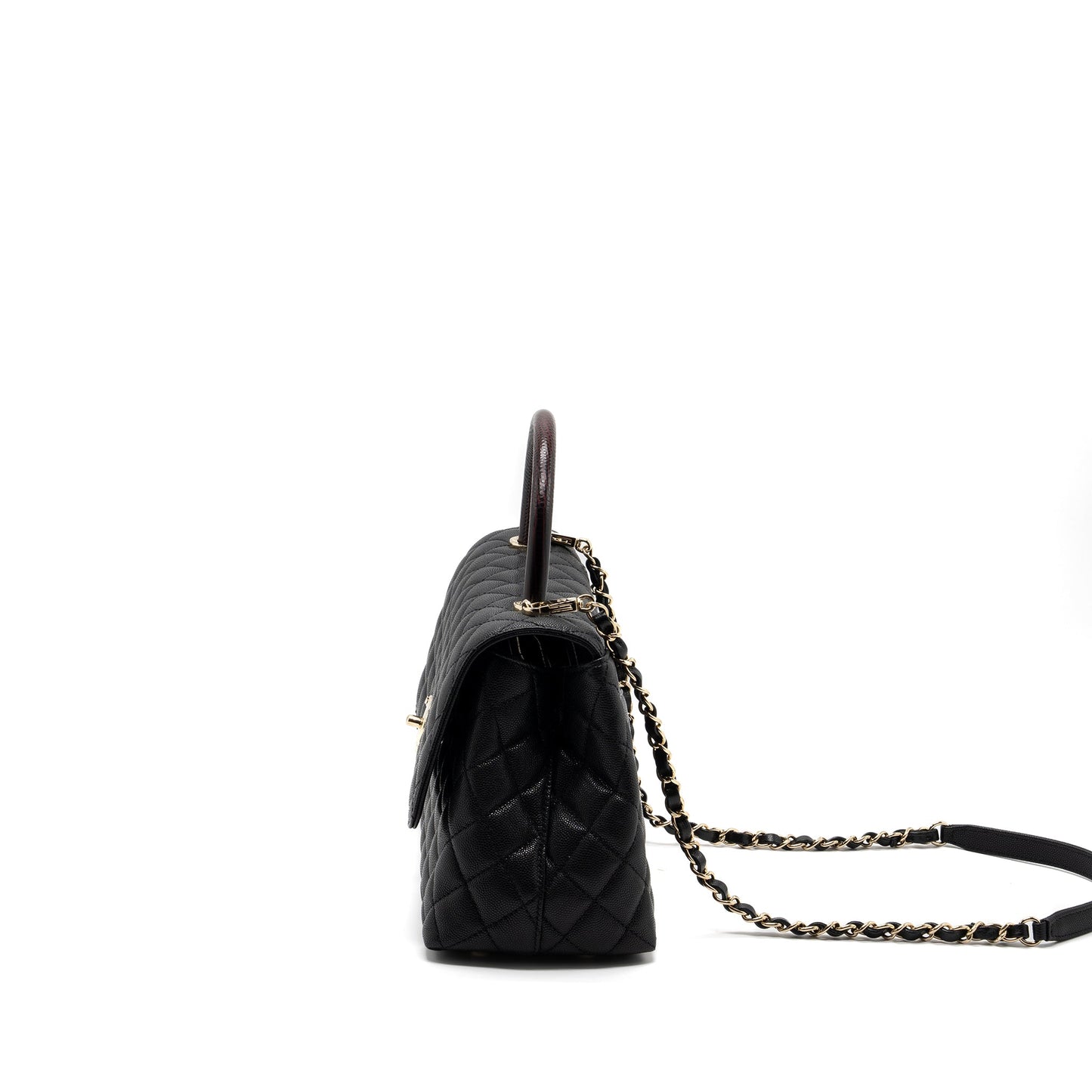 Chanel Medium Coco Handle Lizard Embossed Handle Caviar Black LGHW (Microchip)