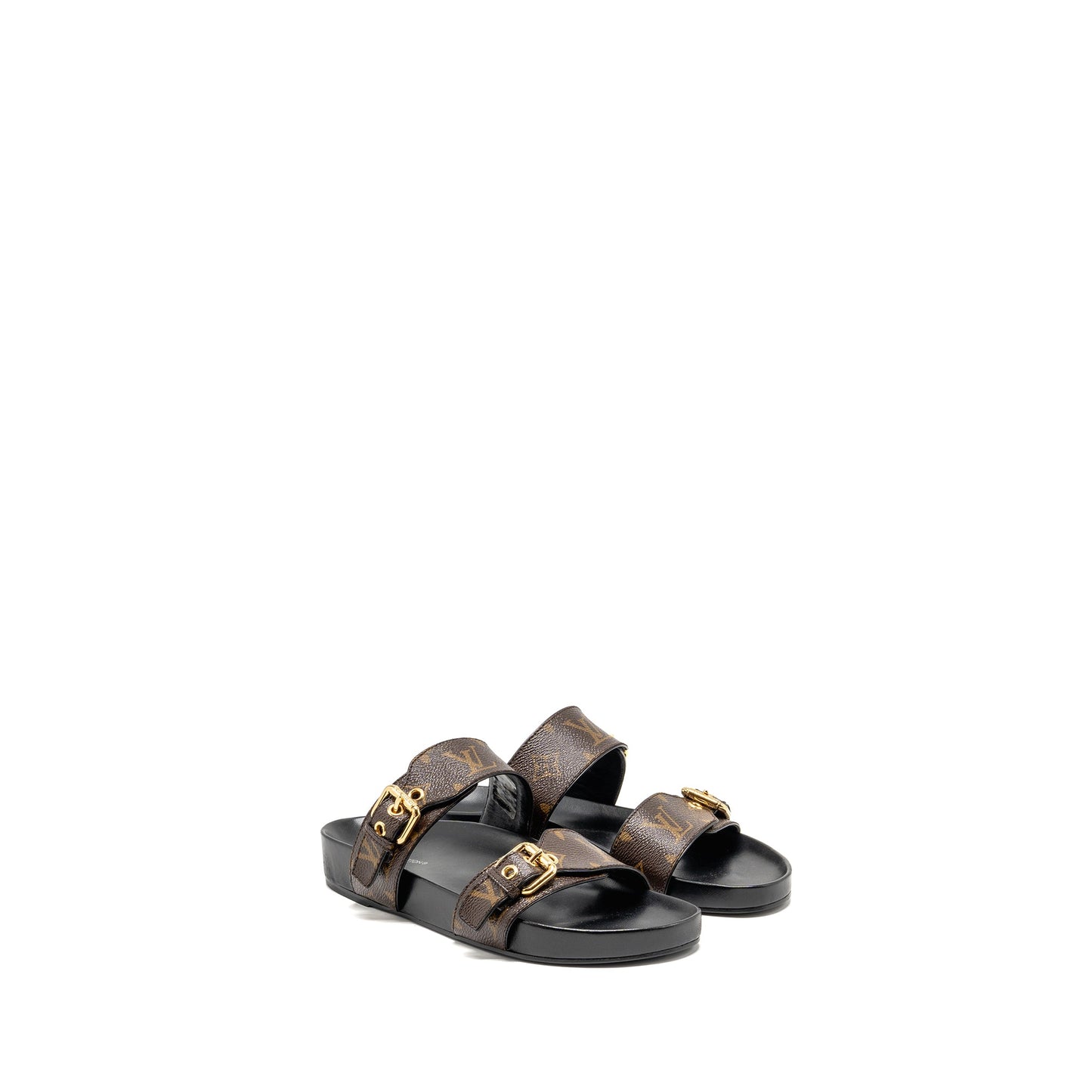 Louis Vuitton Size 38 Bom Dia Flat Comfort Mule Patent Monogram Canvas Cacao Brown