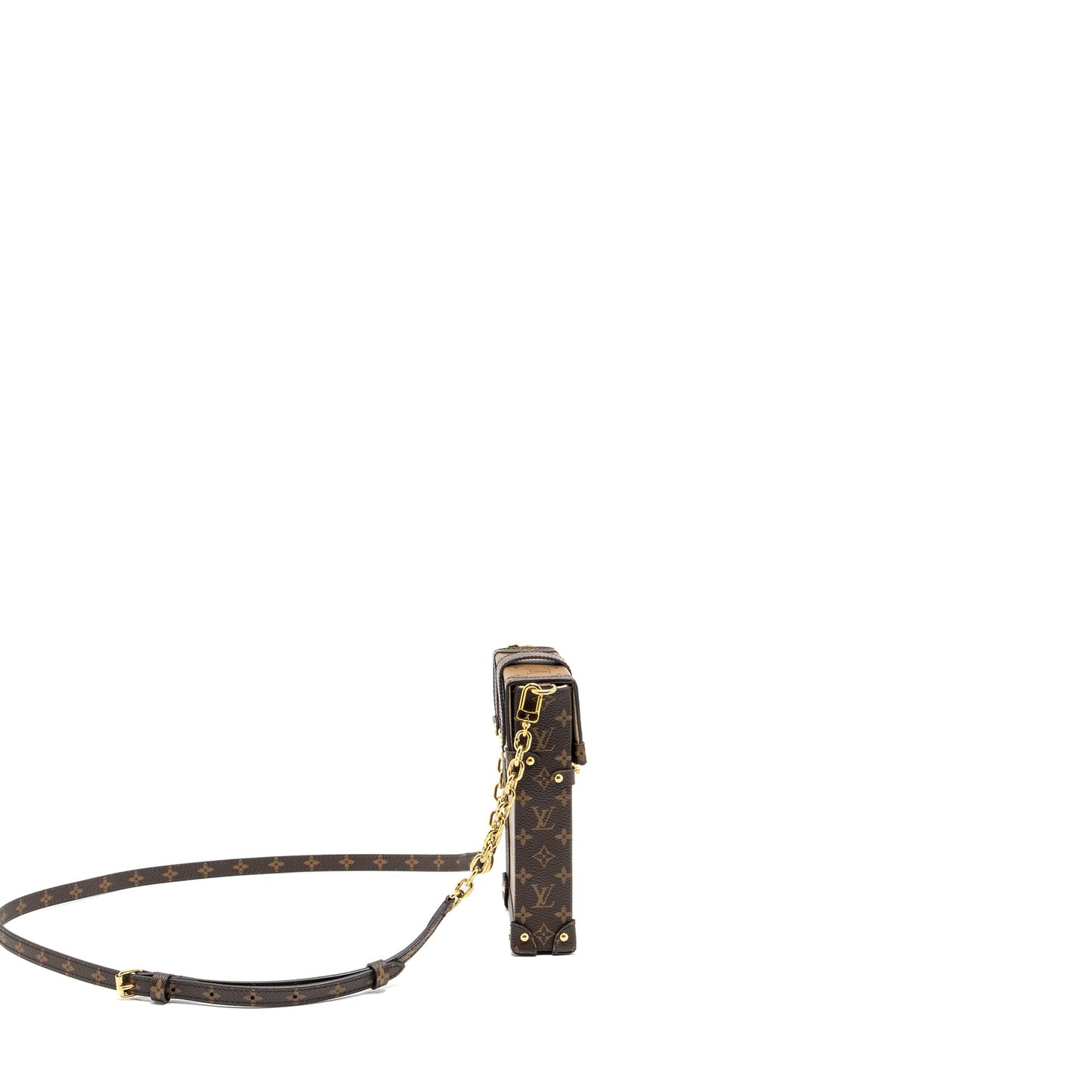 Louis Vuitton vertical trunk pochette with chain monogram reverse canvas