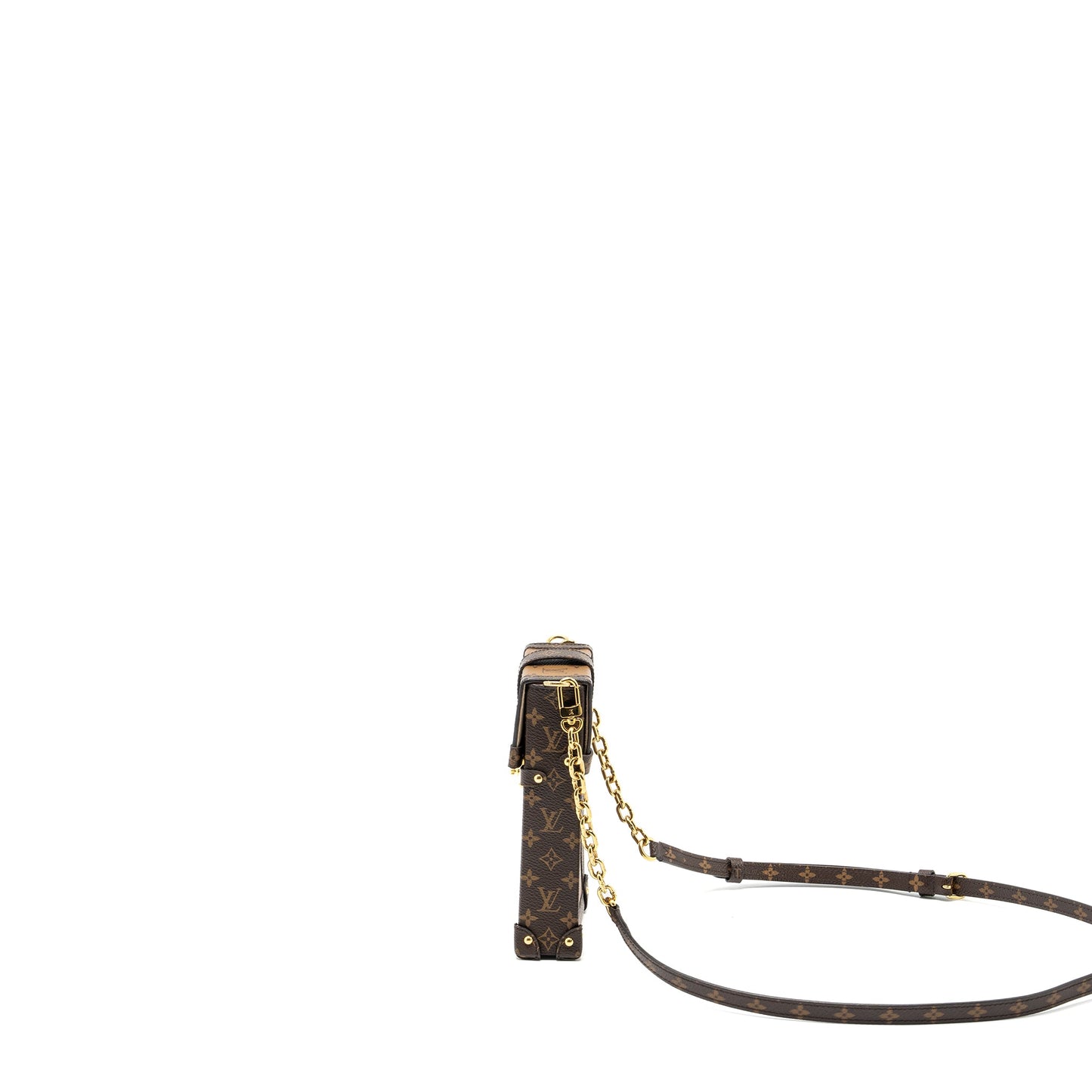 Louis Vuitton vertical trunk pochette with chain monogram reverse canvas