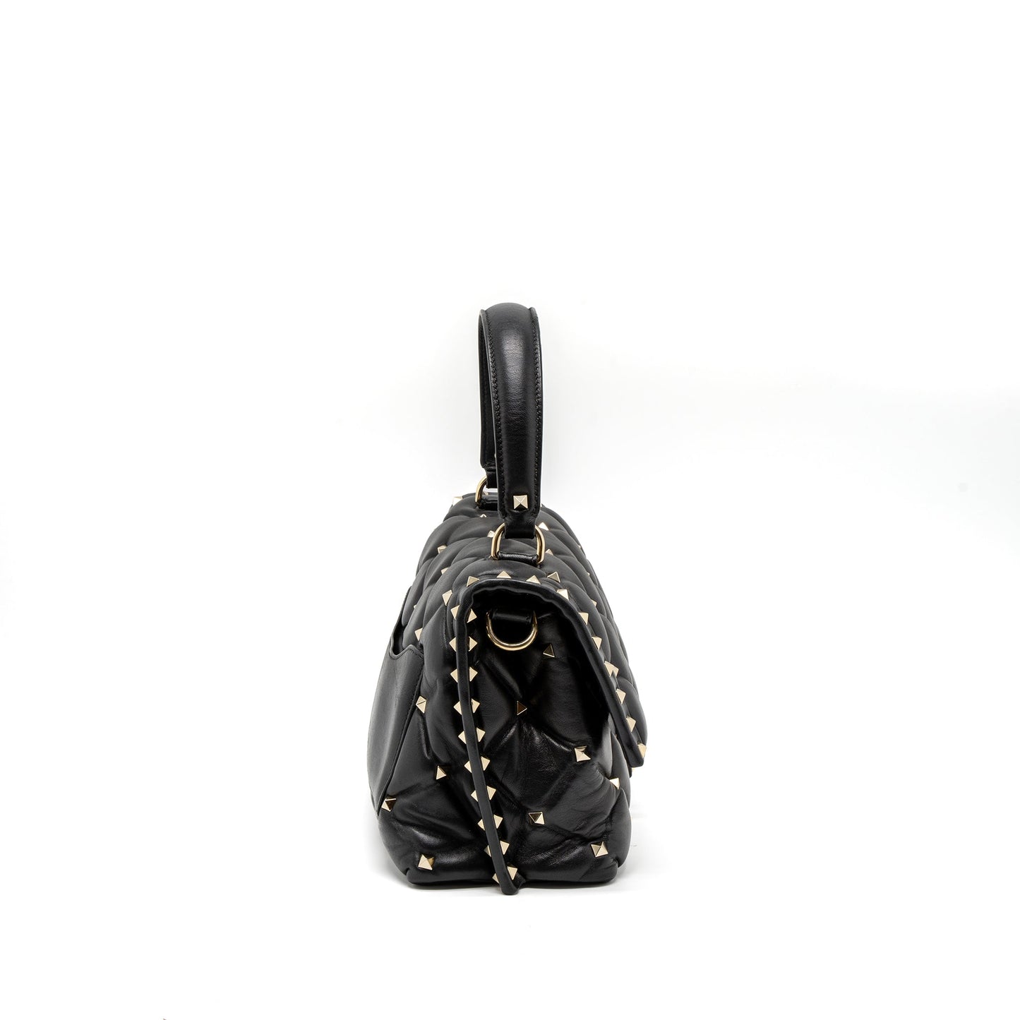 Valentino Top Handle Quilted Candystud Flap Purse Lambskin Black