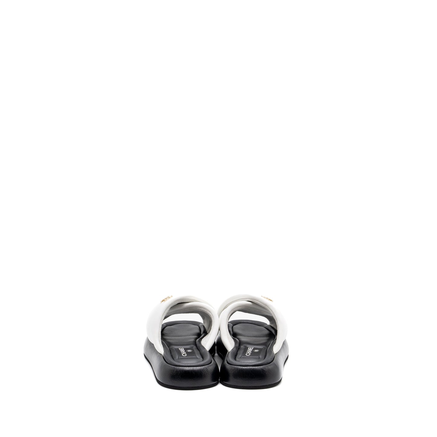 Chanel Size 39 Quilted Sandal Lambskin White/Black LGHW