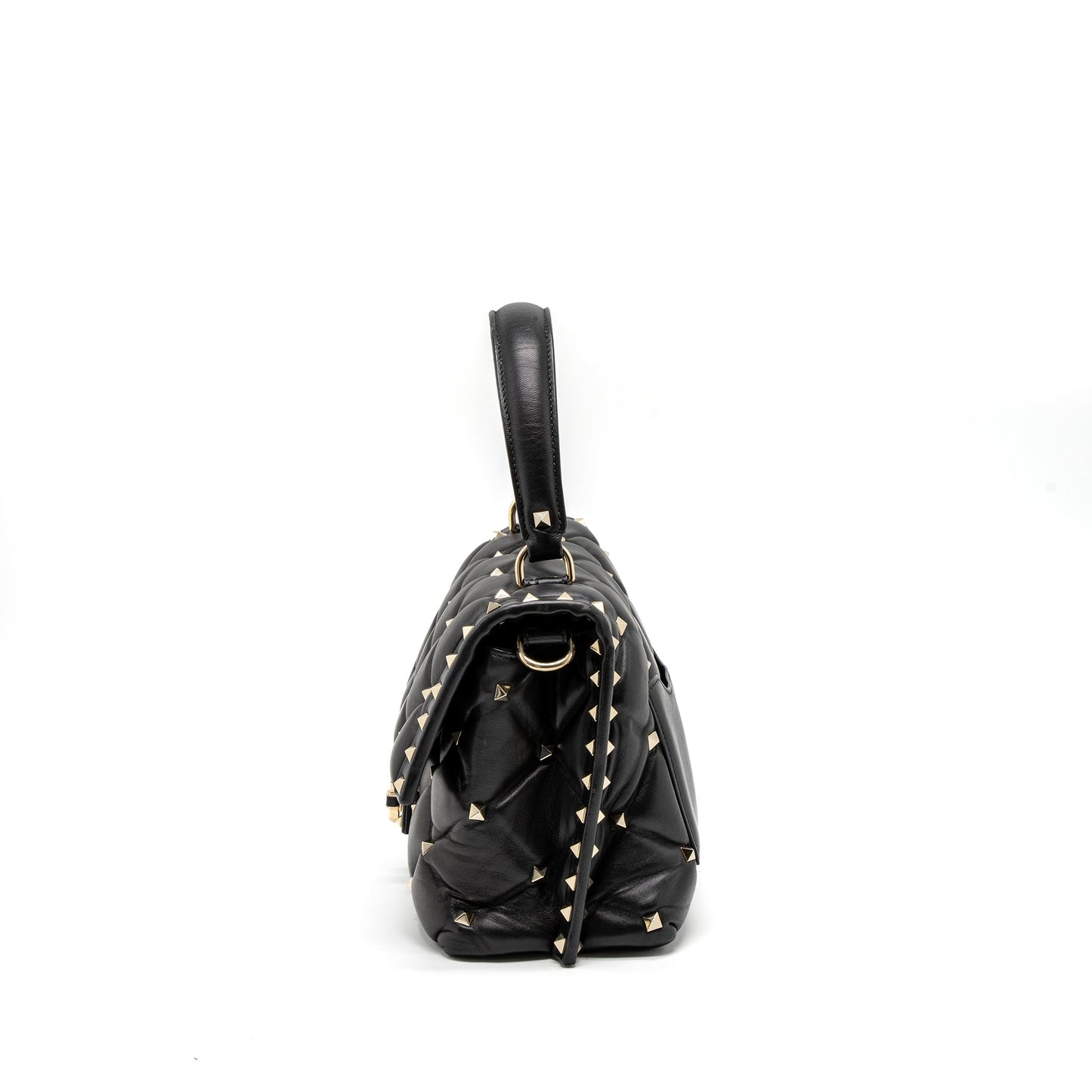 Valentino Top Handle Quilted Candystud Flap Purse Lambskin Black