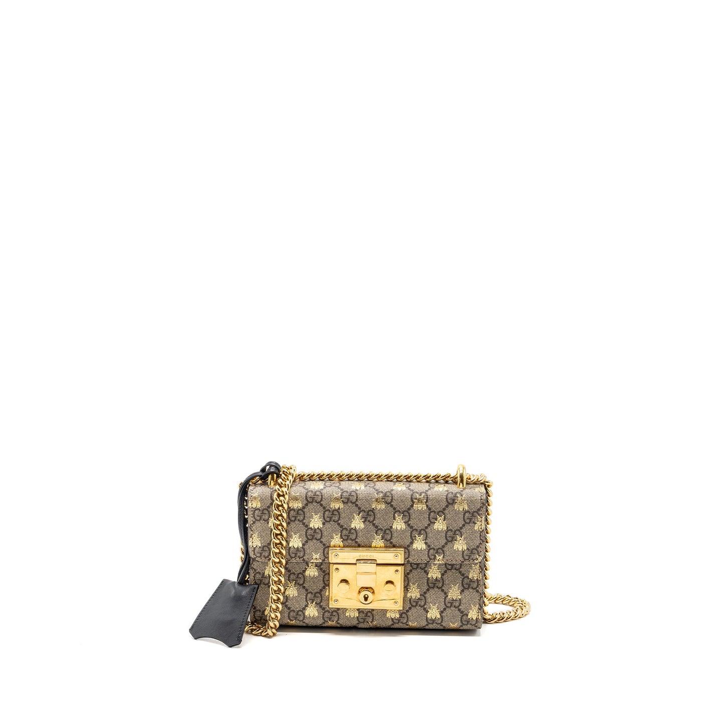 Gucci small padlock chain Purse supreme canvas with Bee print beige / black
