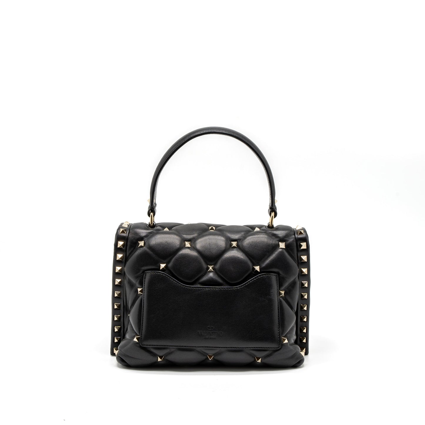 Valentino Top Handle Quilted Candystud Flap Purse Lambskin Black