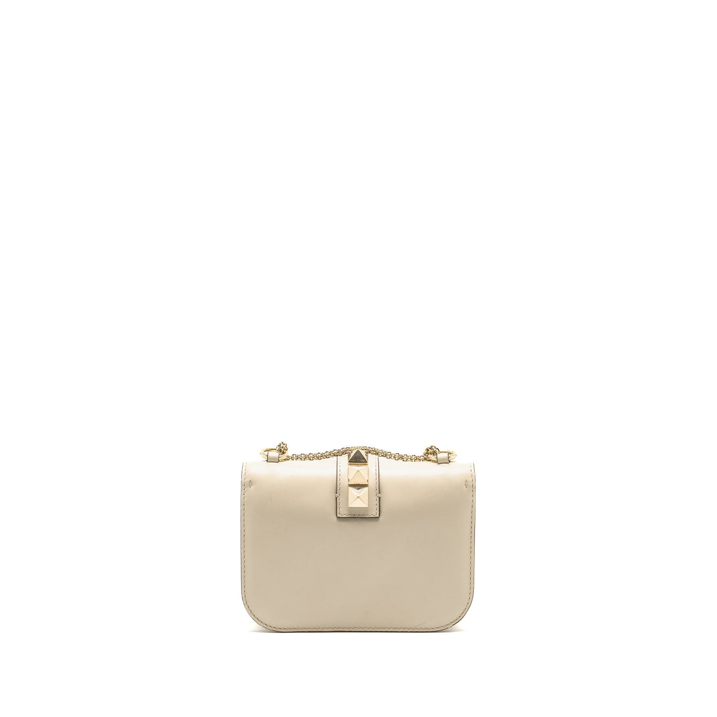 Valentino Garavani Rockstud Glam Lock Chain Purse Leather WHITE