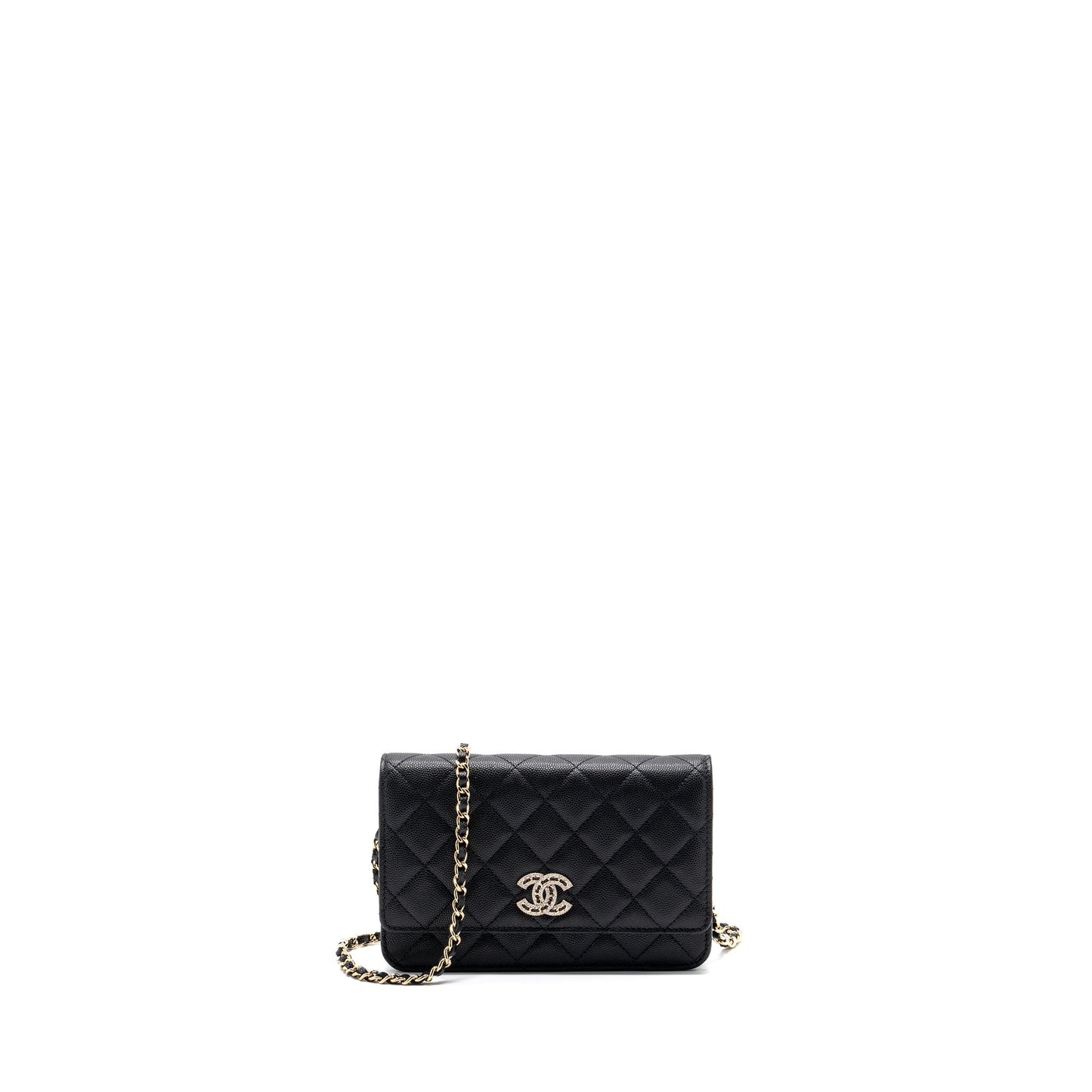 Chanel Detailed Logo Wallet On Chain Black Caviar LGHW (microchip)
