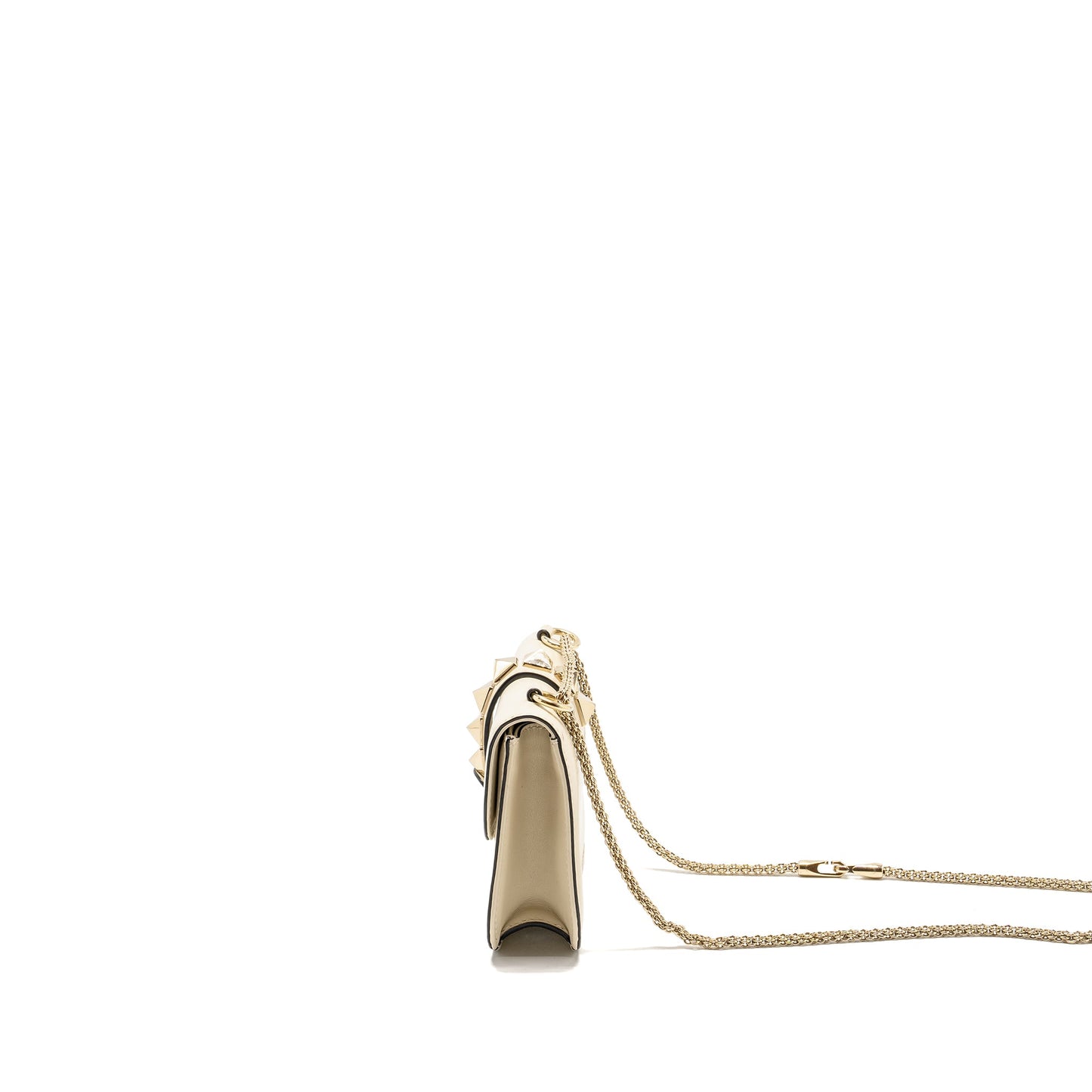 Valentino Garavani Rockstud Glam Lock Chain Purse Leather WHITE