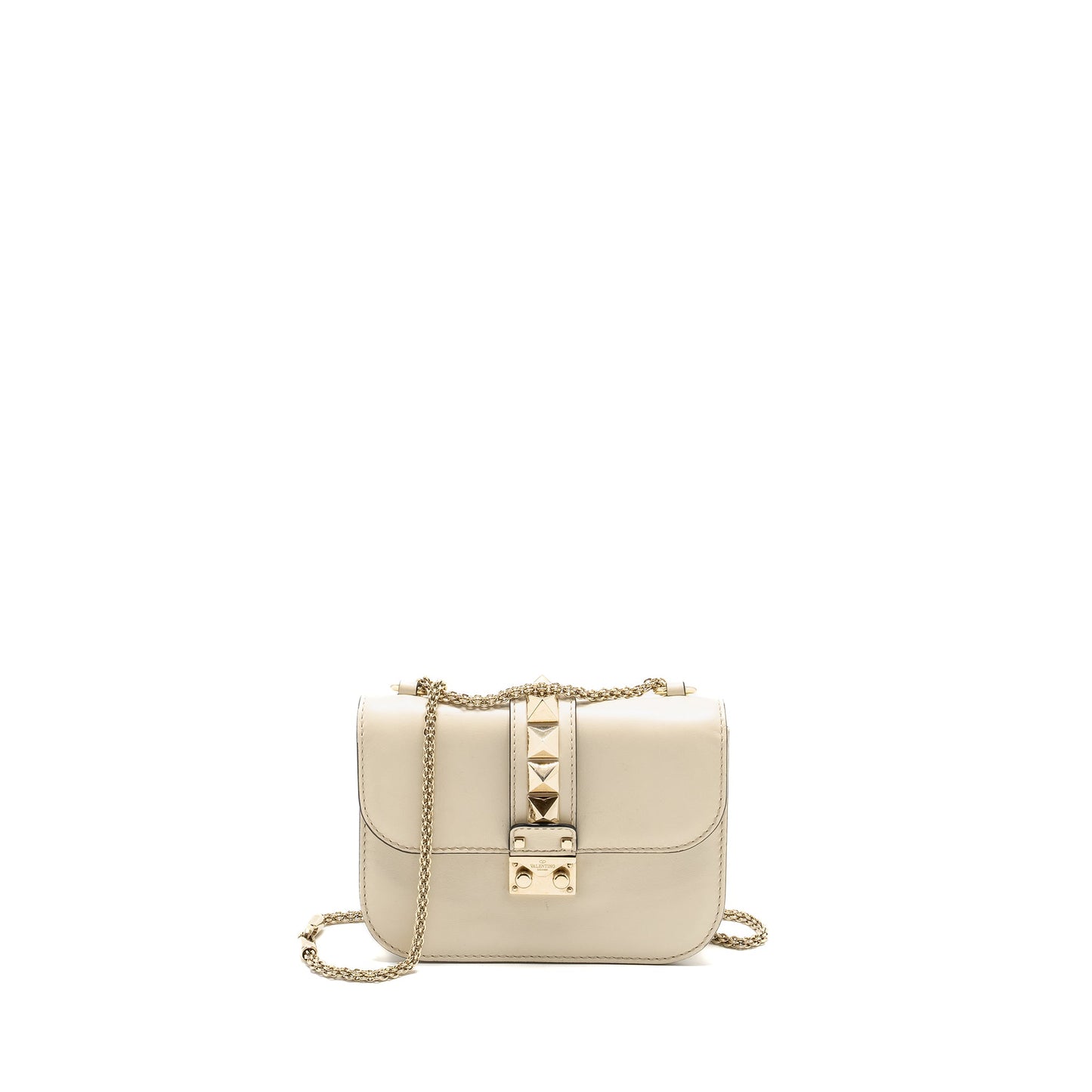 Valentino Garavani Rockstud Glam Lock Chain Purse Leather WHITE