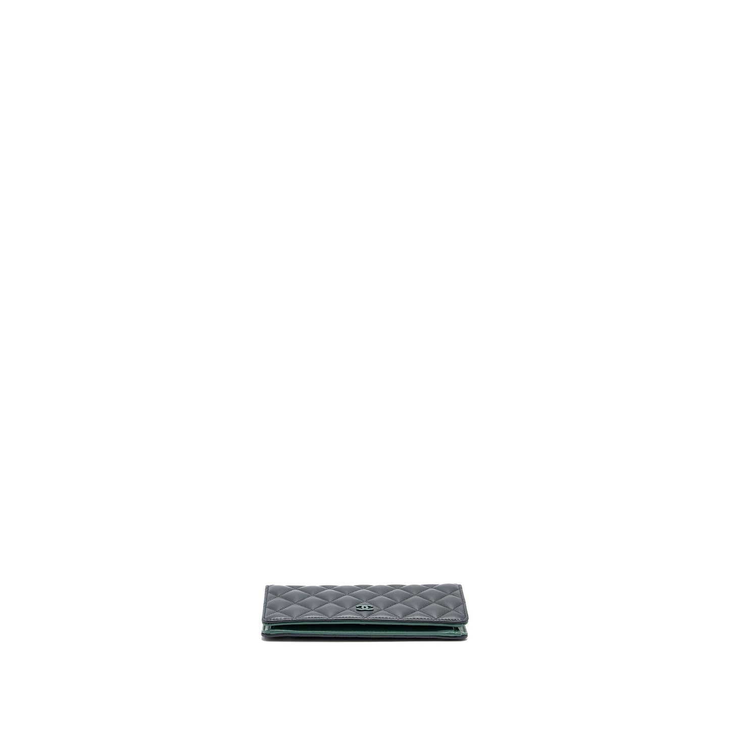 Chanel Long Wallet Lambskin Dark Grey/Green in Green Hardware