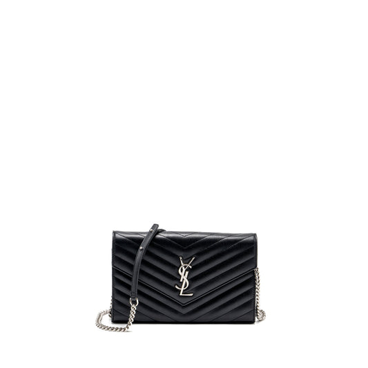 SAINT LAURENT ENVELOP CHAIN Purse GRAINED CALFSKIN BLACK