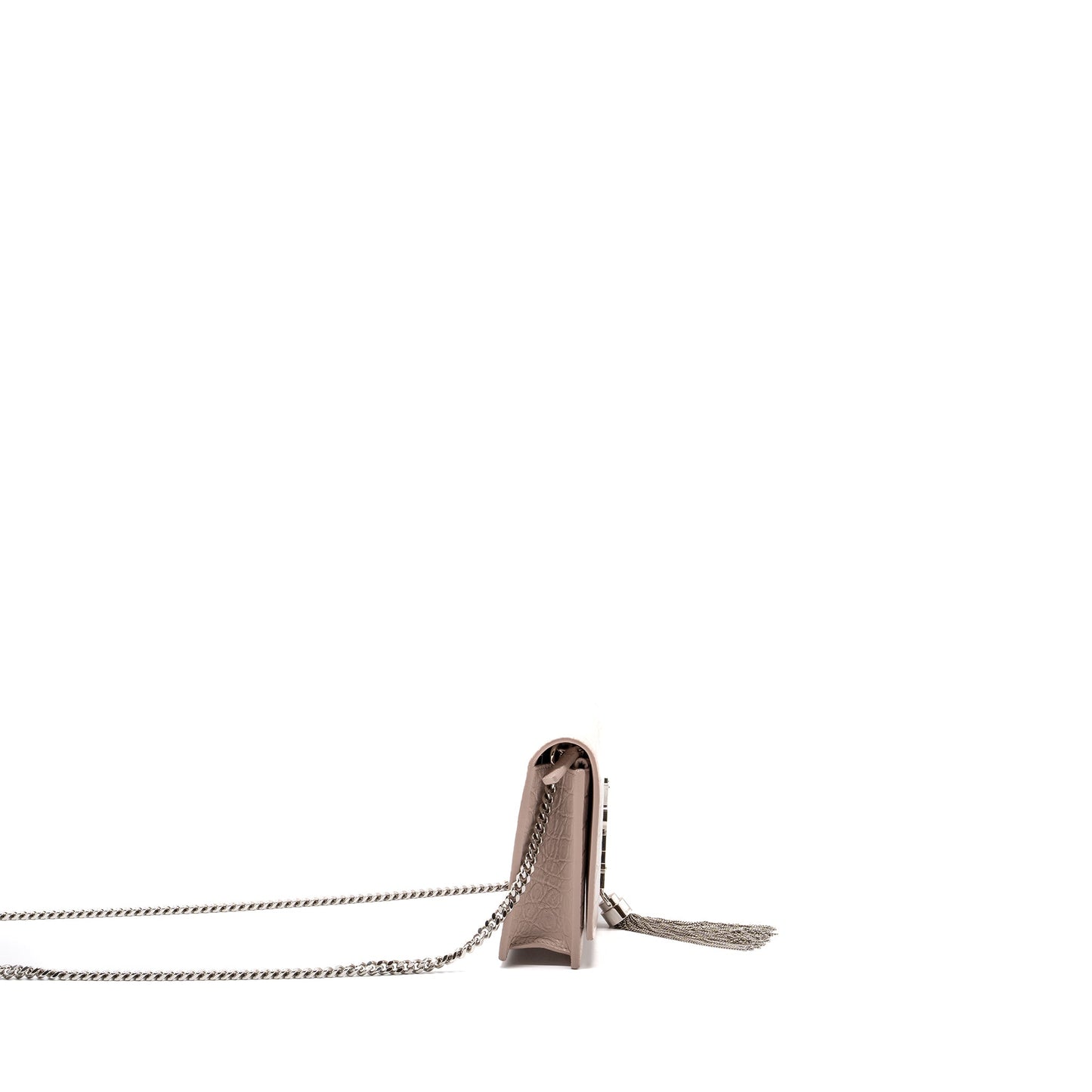Saint Laurent Kate Wallet On Chain Crocodile-Embossed Leather Light Pink