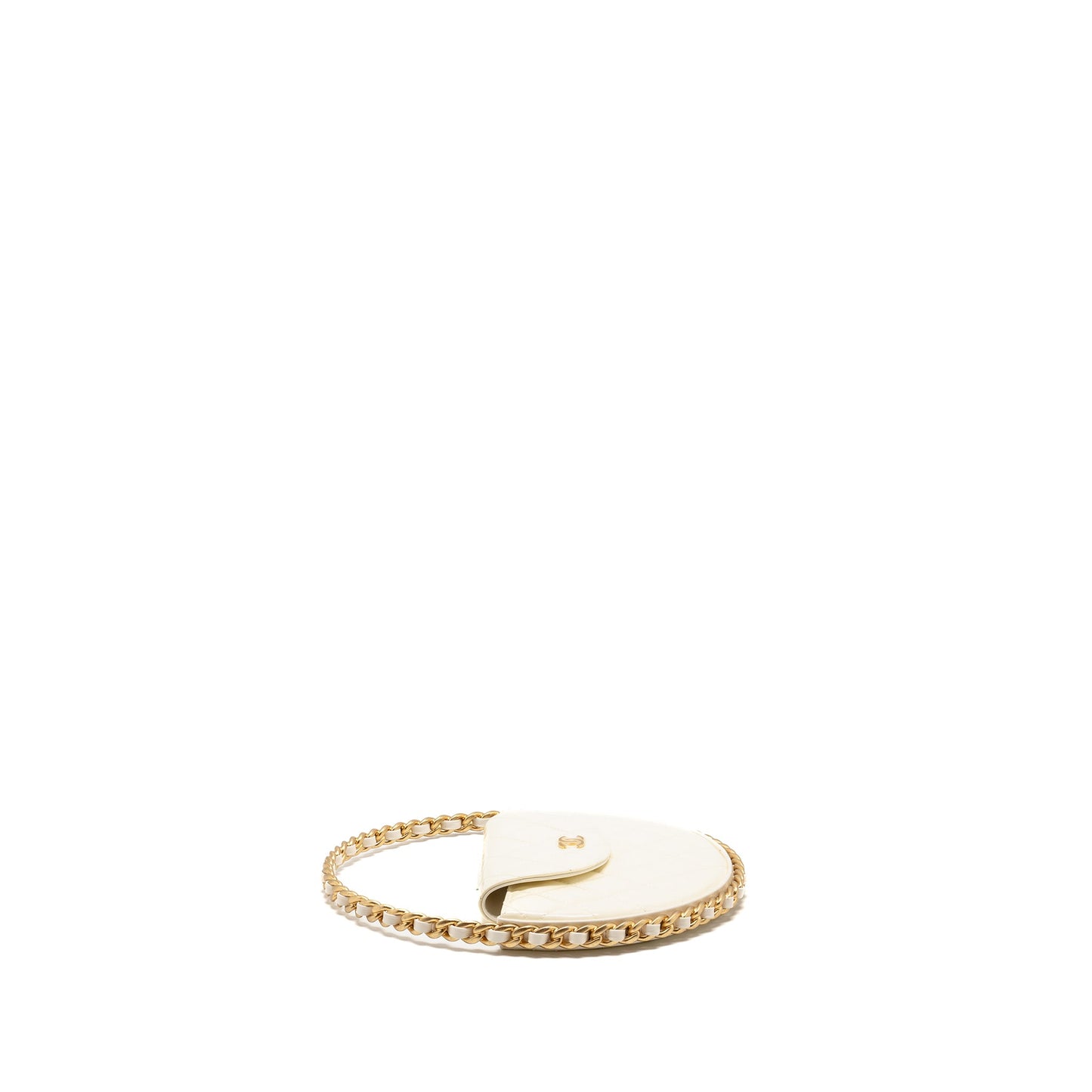Chanel round clutch patent leather white GHW (microchip)