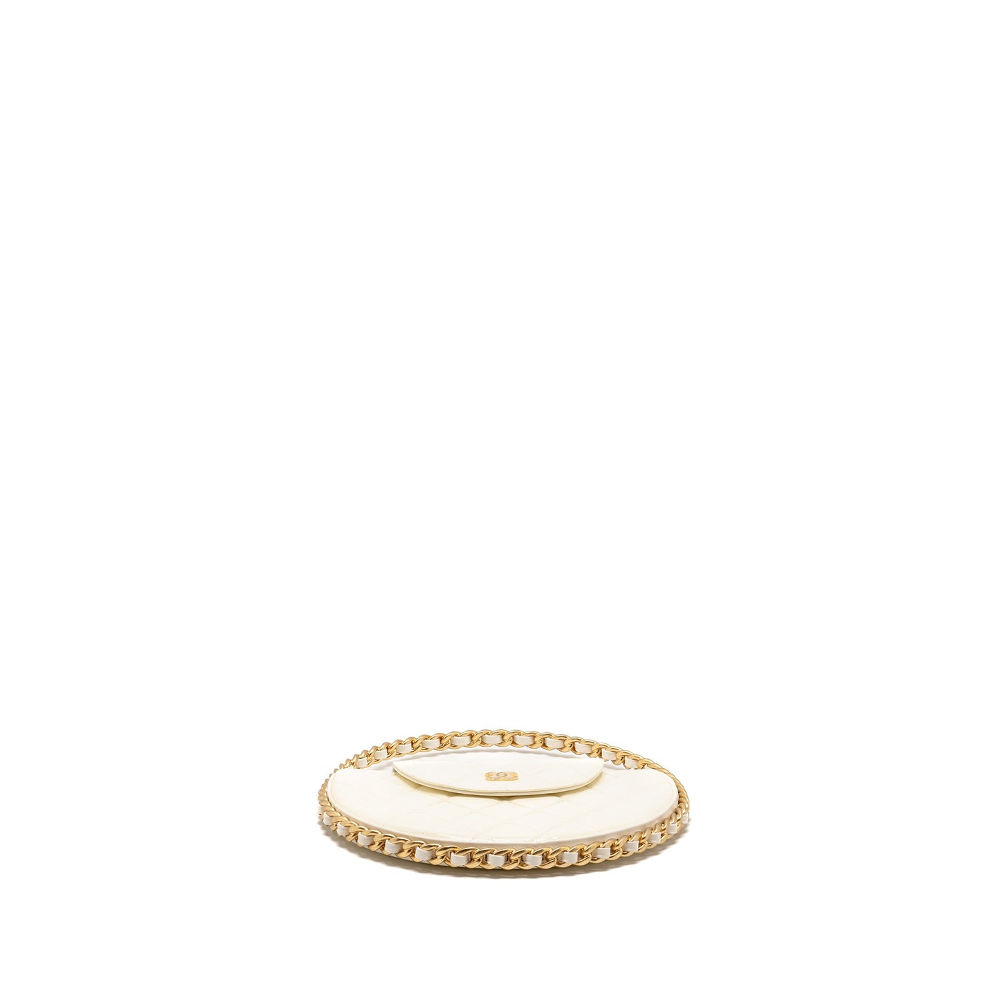 Chanel round clutch patent leather white GHW (microchip)