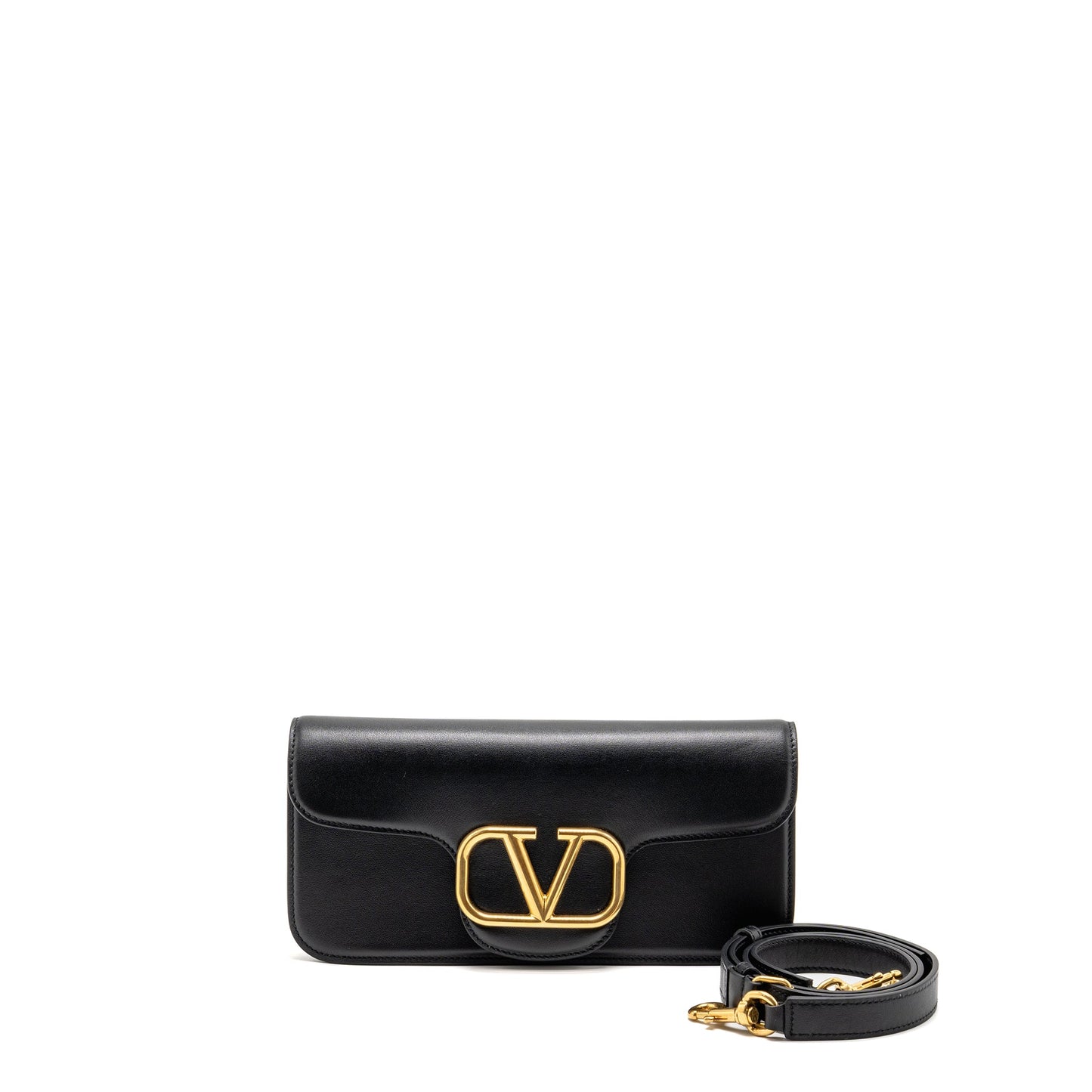 Valentino Small V Logo Crossbody Purse Calfskin Black