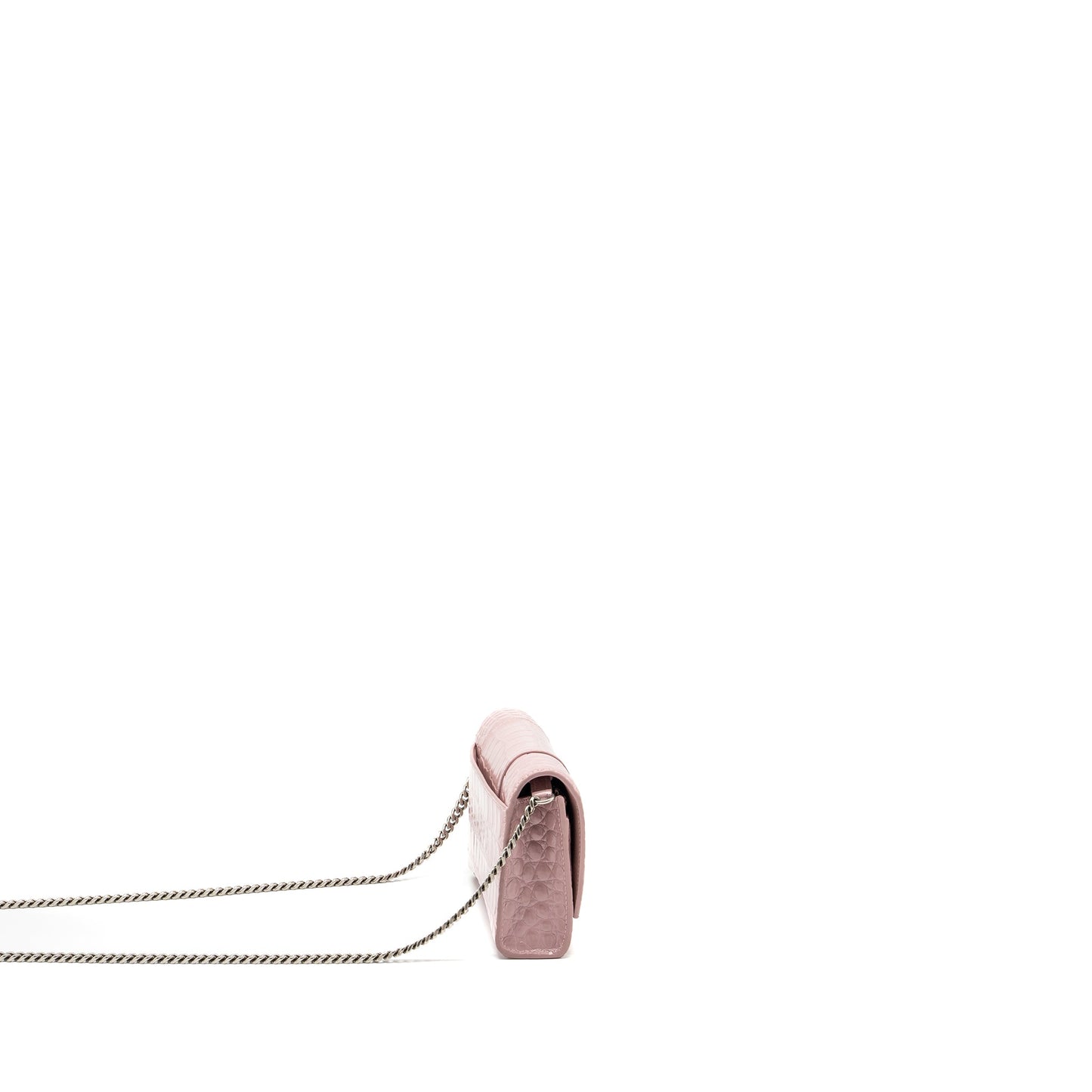 Balenciaga Hourglass Wallet on Chain Crocodile-Embossed Calfskin Pink