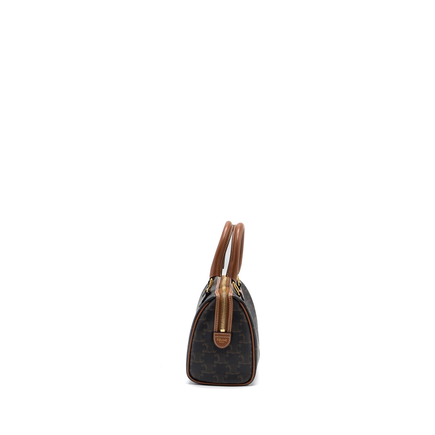 Celine Small Boston Purse Triomphe Canvas/Calfskin Tan