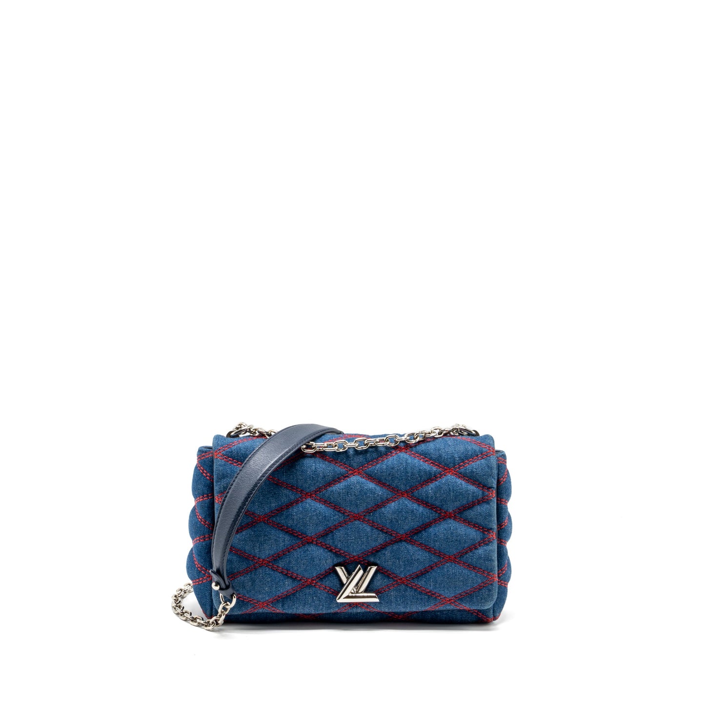 Louis Vuitton Malletahe Go-14 Purse Denim/Leather Blue/Red