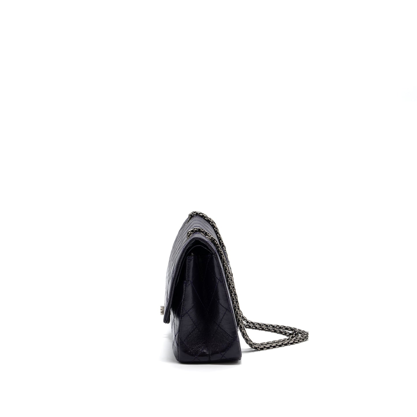 CHANEL Large 2.55  REISSUE FLAP BAG AGED CALFSKIN DARK PURPLE RUTHENIUM HARDWARE