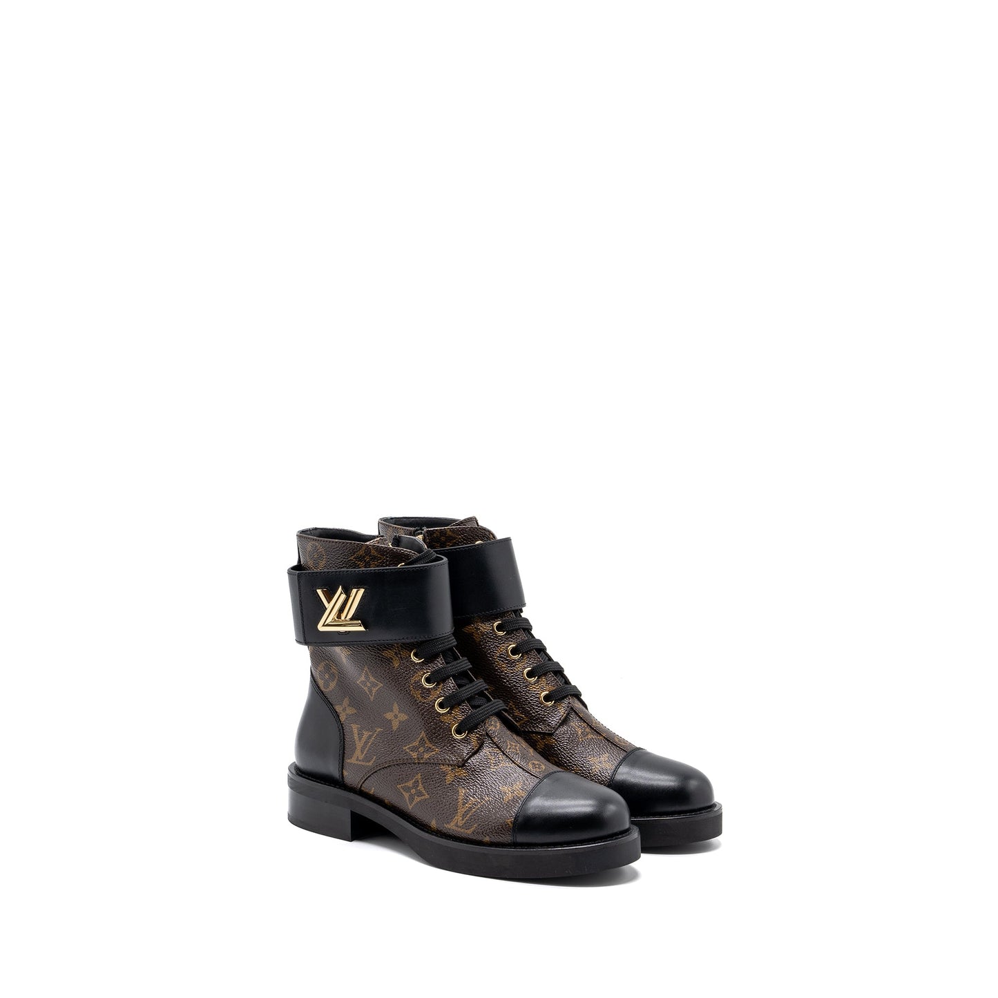 Louis Vuitton Size 37 Wonderland Flat Ranger Ankle Boots Monogram canvas/leather