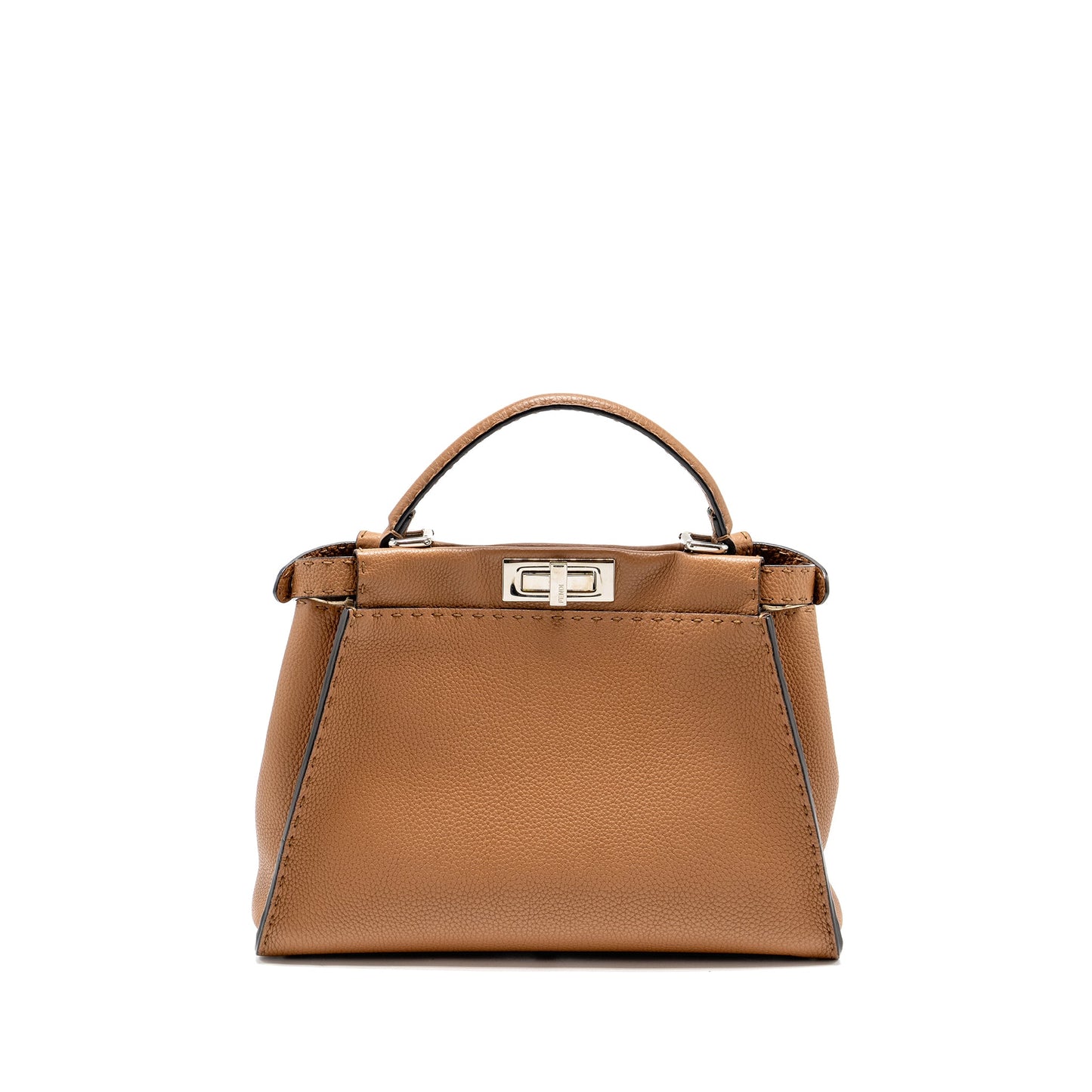 Fendi Medium Peekaboo Tote Purse Grained Calfskin Dark Beige