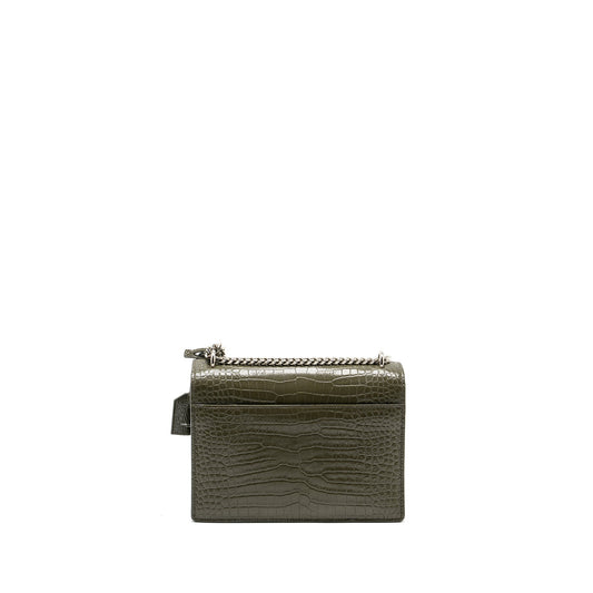 Saint Laurent/ Sunset Purse Crocodile-Embossed Calfskin Khaki