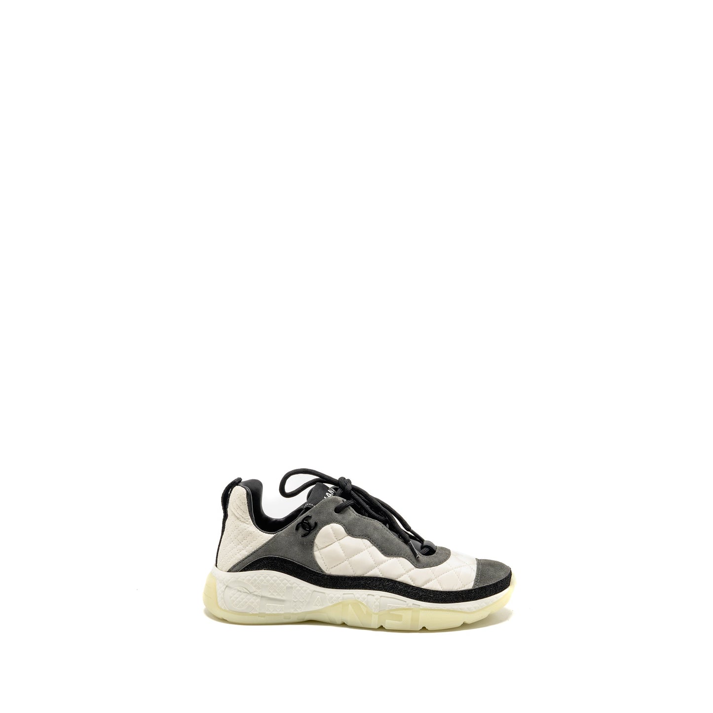 Chanel Size 37 CC and Letter Logo Sneakers Suede/Fabric Black/White