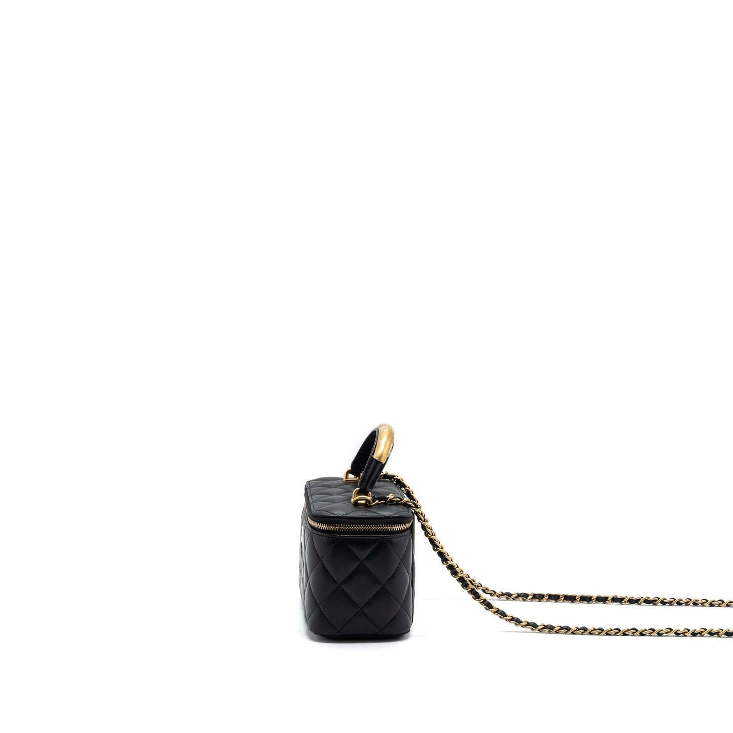 Chanel top handle long vanity with chain lambskin black GHW (microchip)