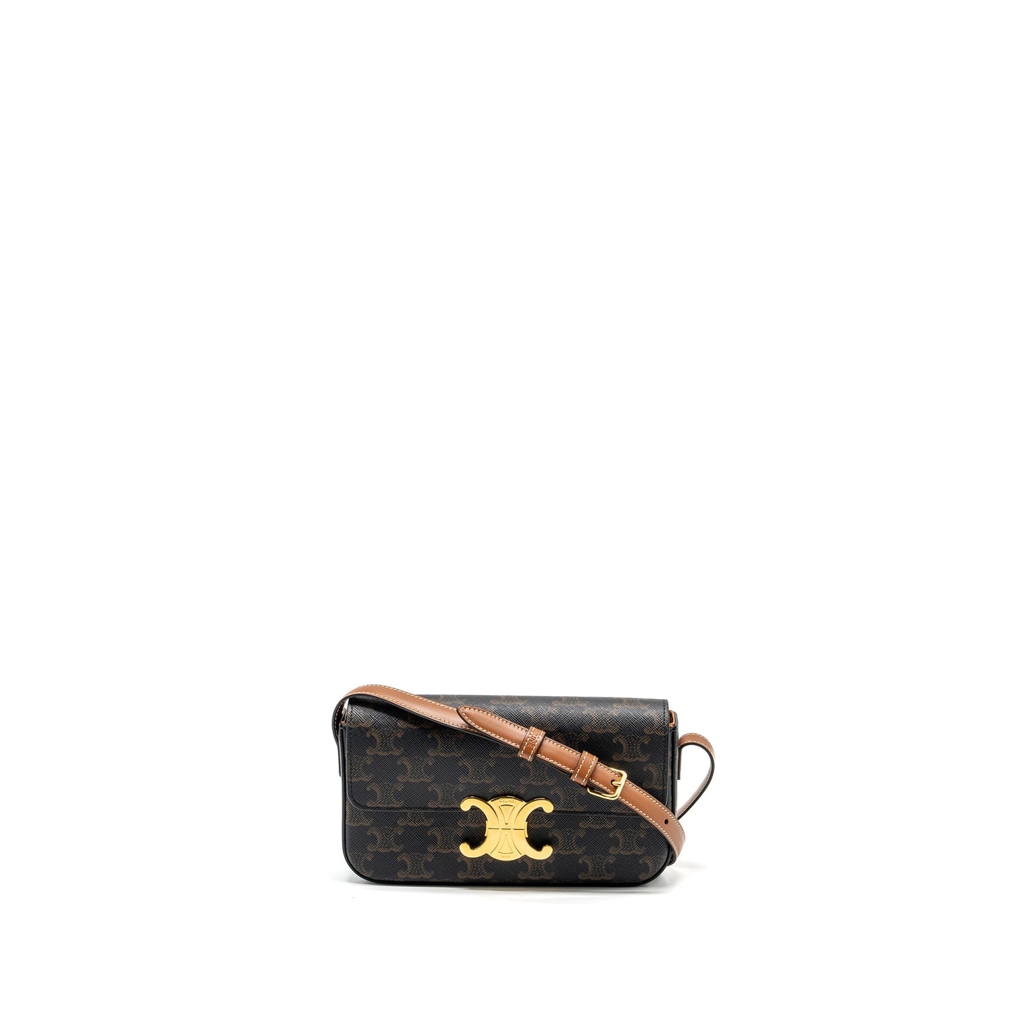 Celine Triomphe Shouder Purse Triomphe Canvas / Calfskin Tan