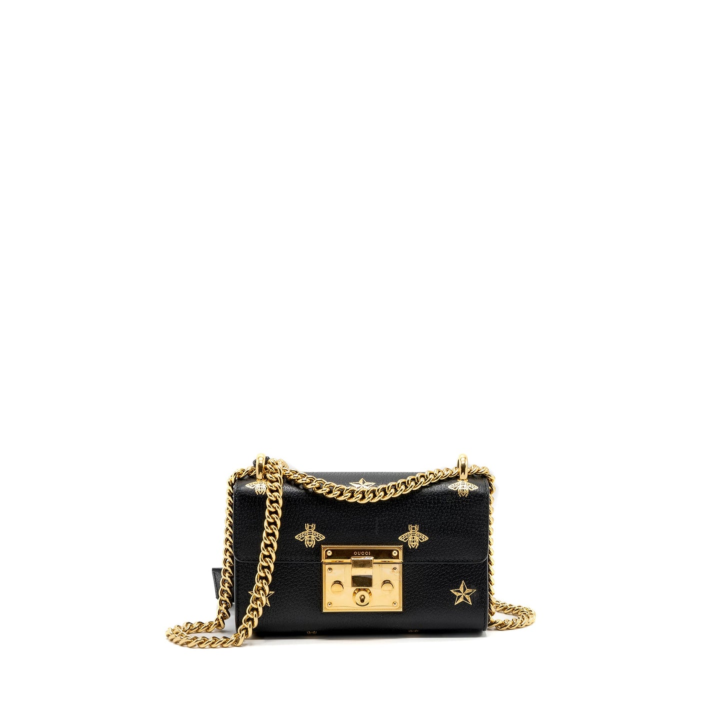 Gucci padlock chain Purse bee print calfskin black