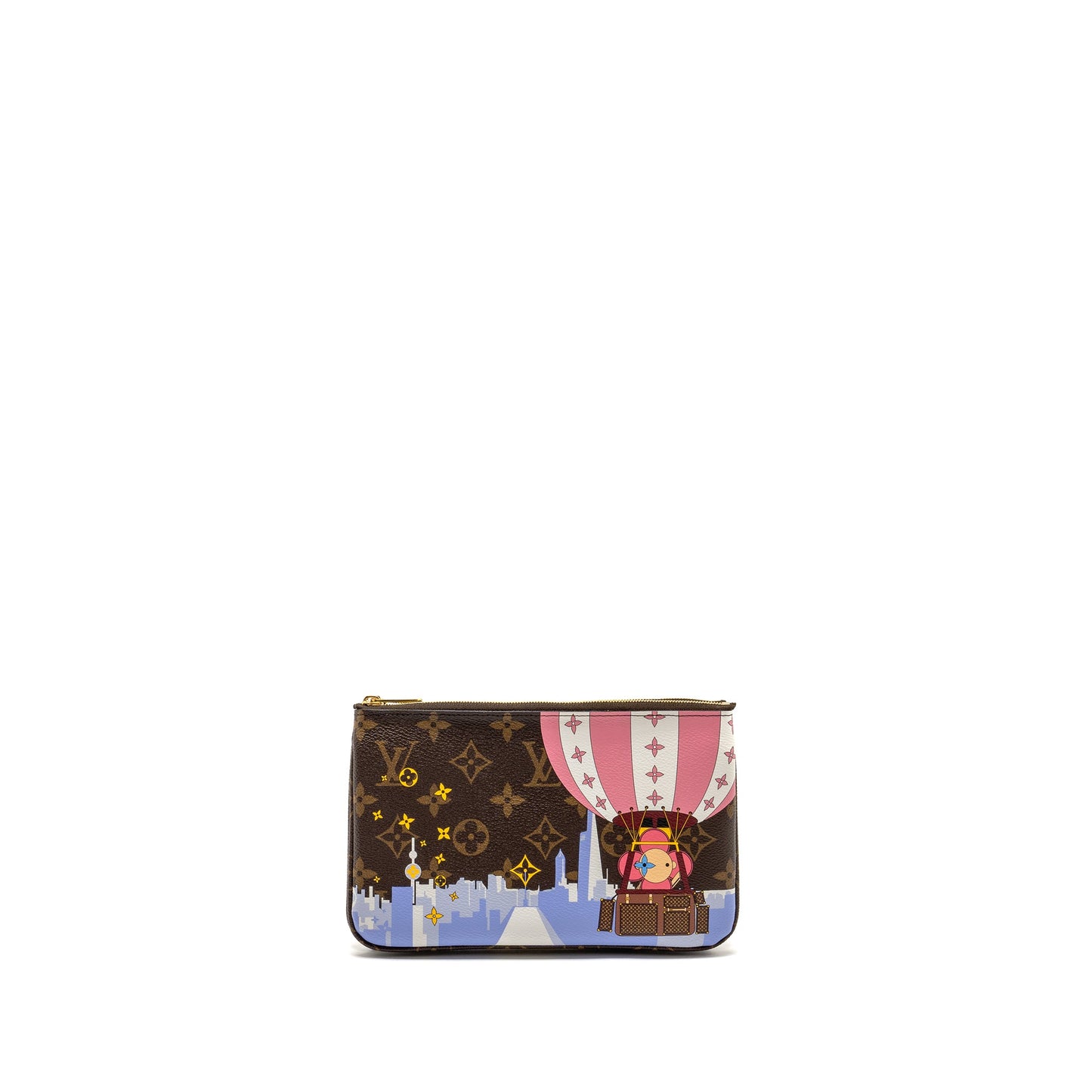 Louis Vuitton double zip clutch with chain Vivien holiday printed monogram canvas