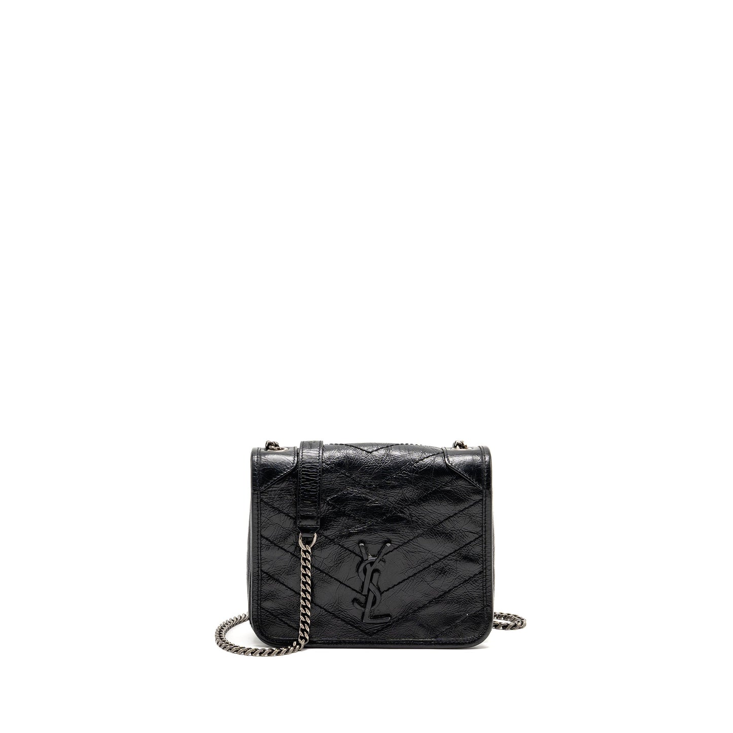 Saint Laurent / Niki Chain Wallet Crinkled Calfskin Black
