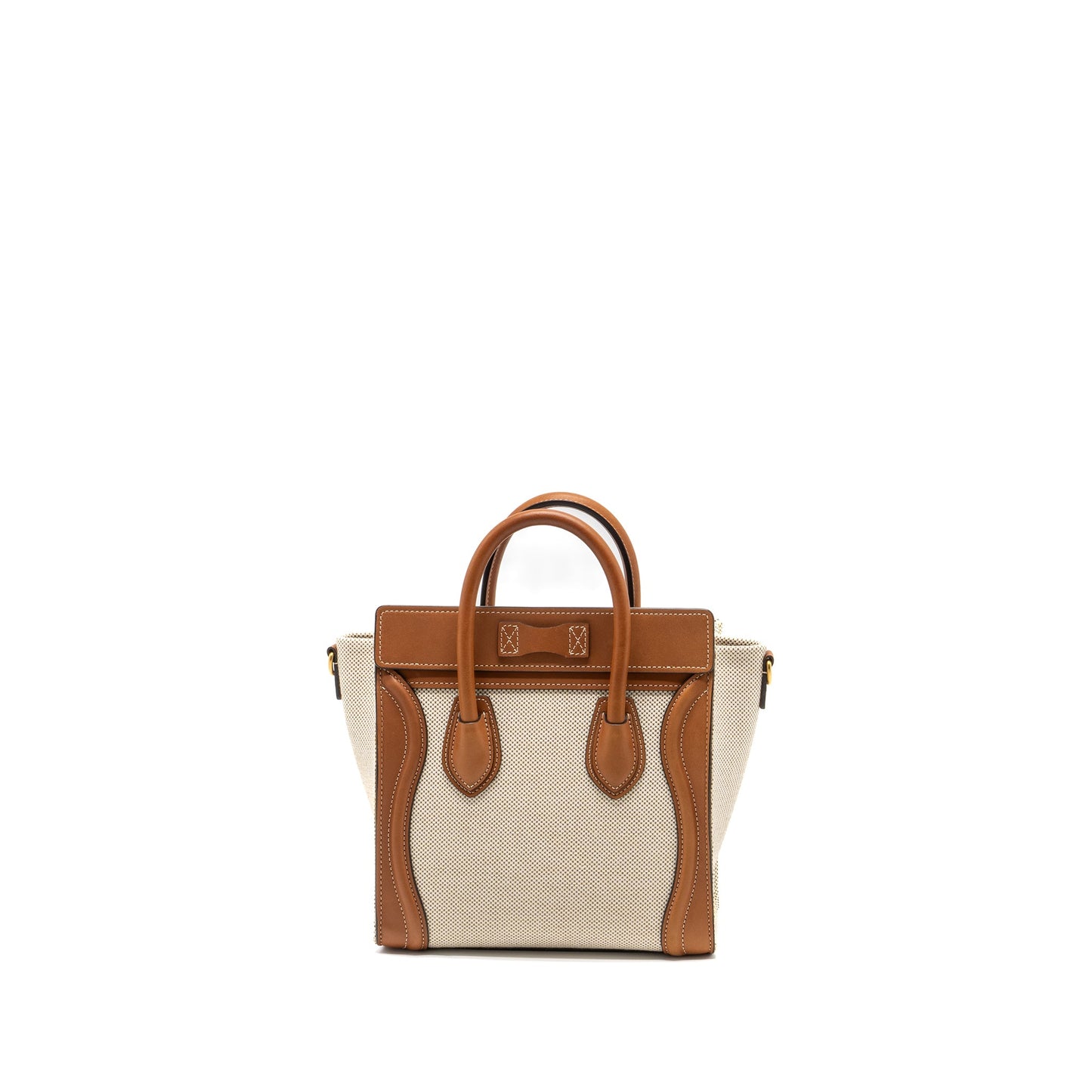 Celine Nano Luggage Purse Canvas/Leather Tan/White