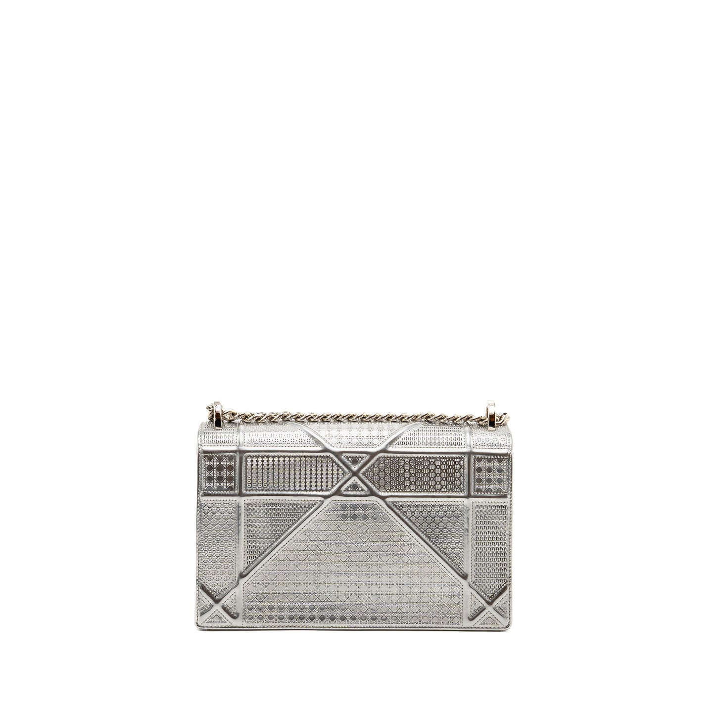 Dior Diorama Flap Purse Patent Micro-Cannage Leather Metallic Silver