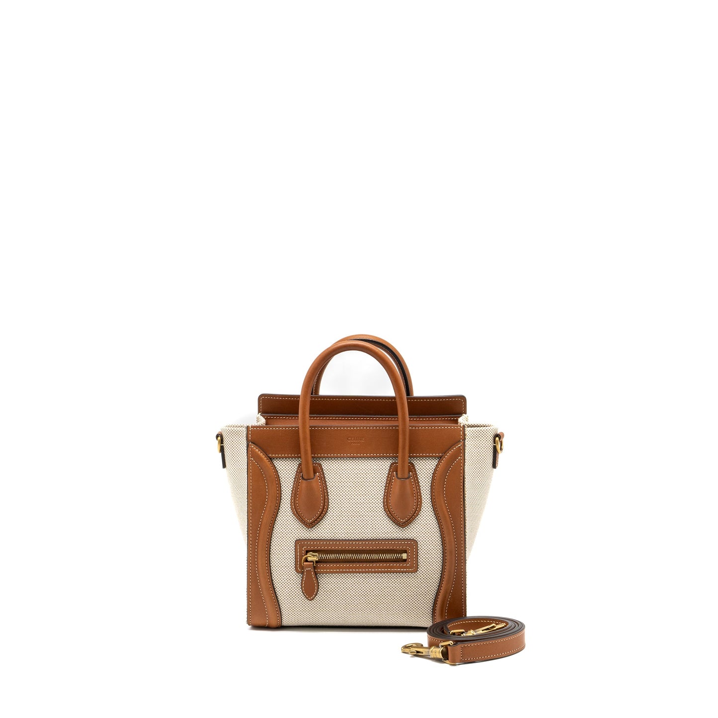 Celine Nano Luggage Purse Canvas/Leather Tan/White