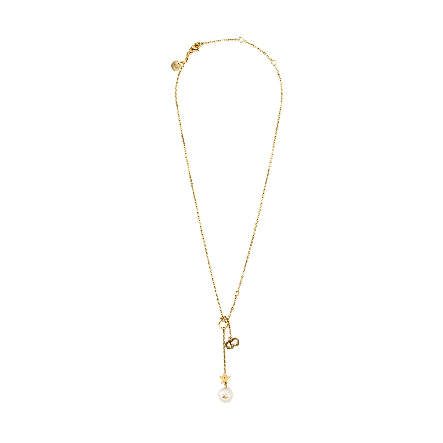 Dior Star and Pearl Drop Necklace Crystal Gold Tone