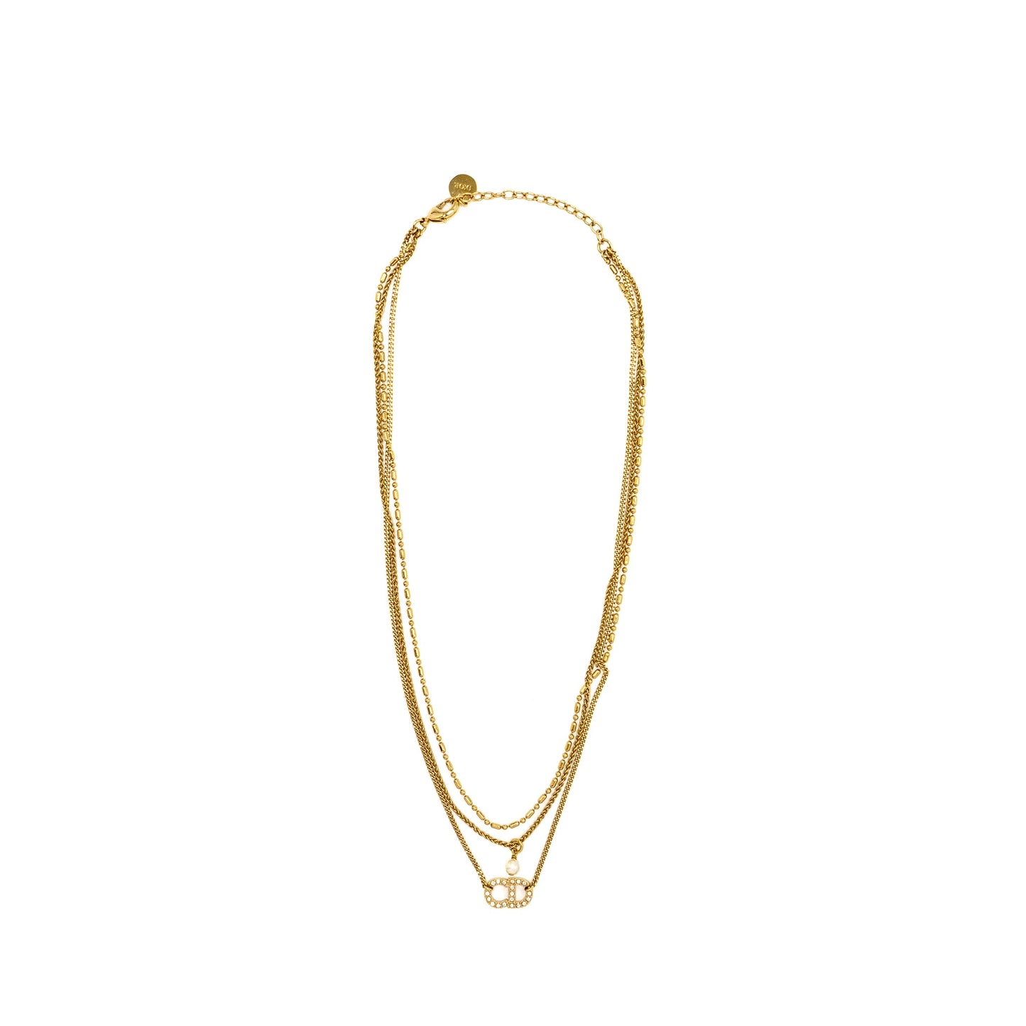 Dior and Pearl Necklace Crystal Gold Tone