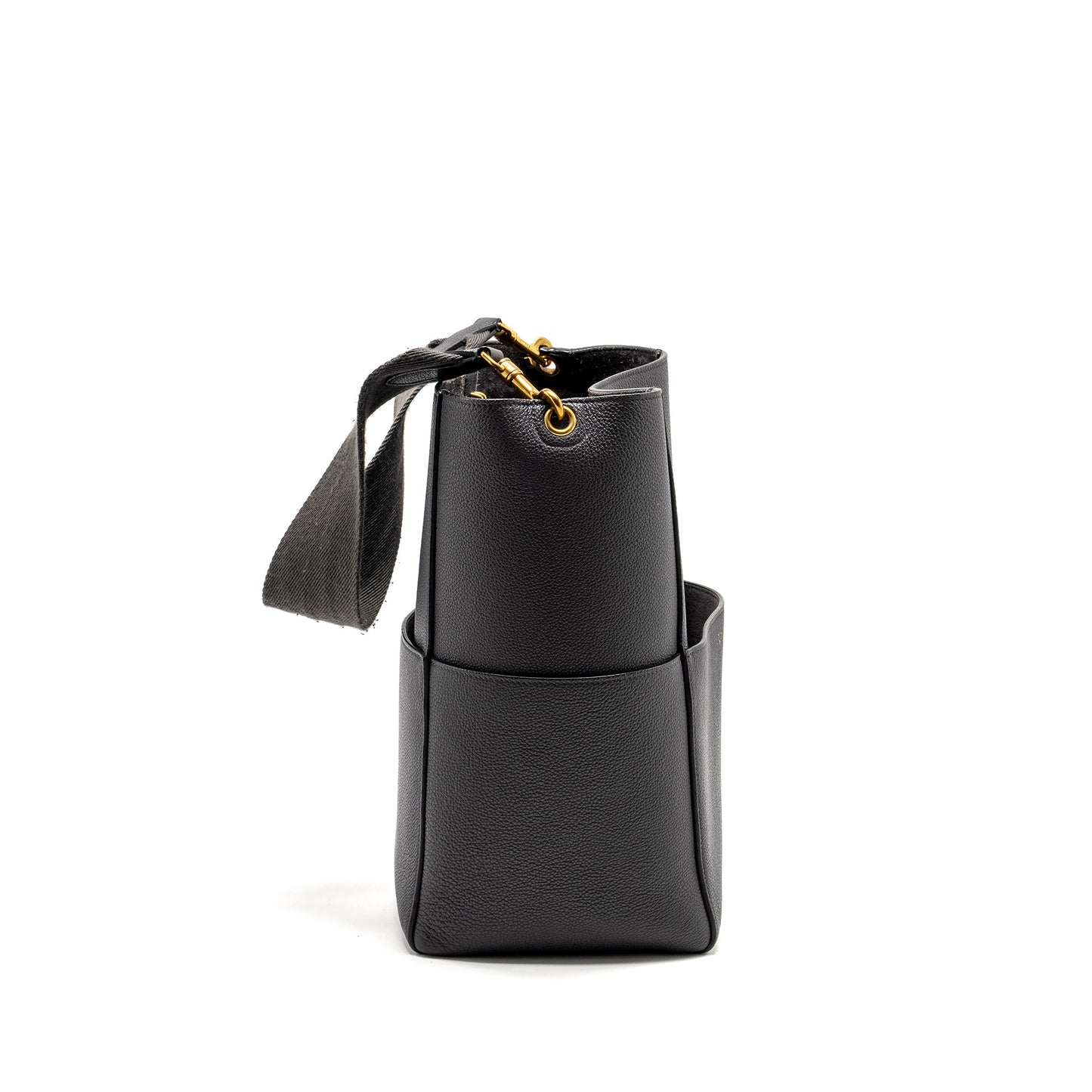 Celine Sangle Bucket Purse Calfskin Dark Grey