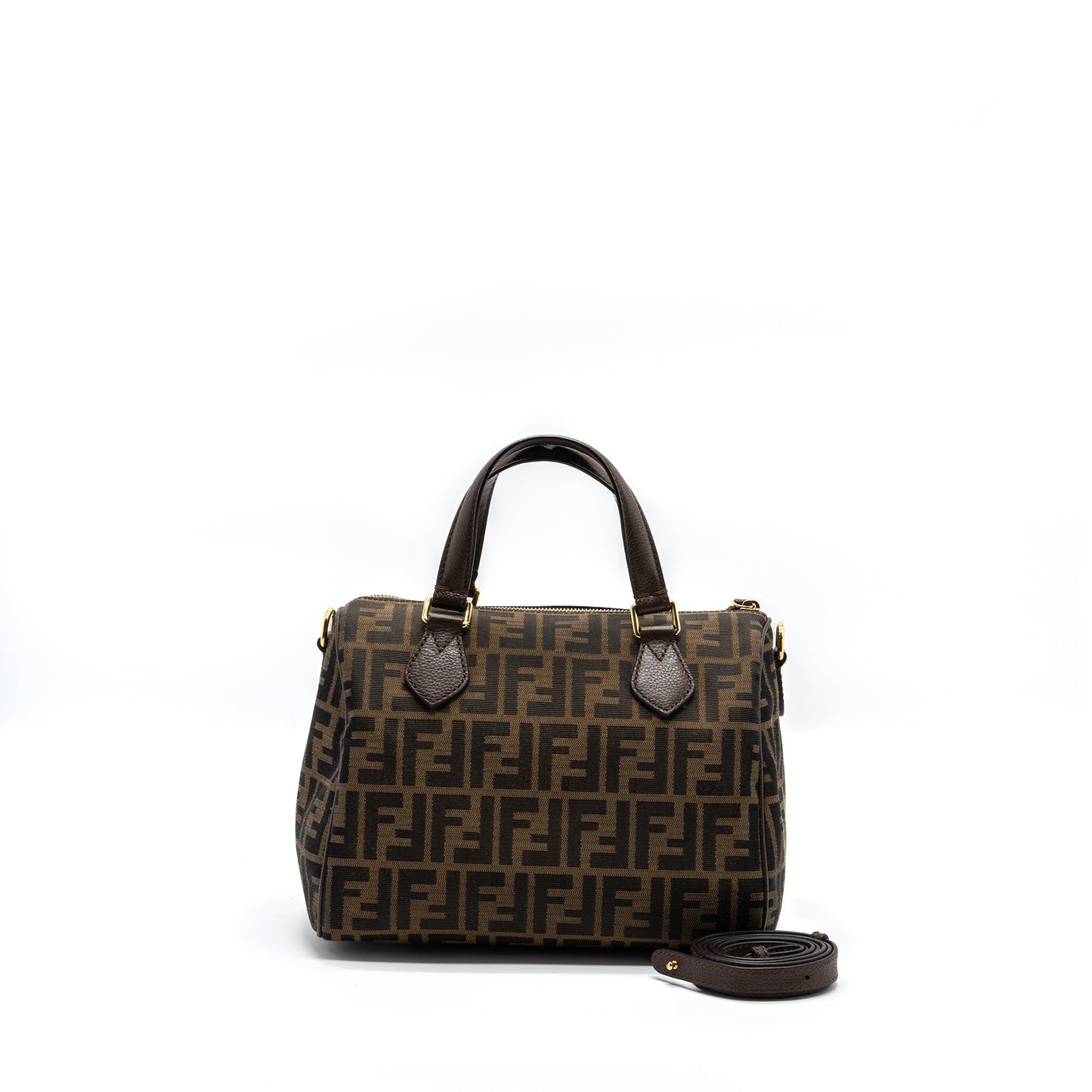 Fendi Boston Purse Jacquard Fabric Brown