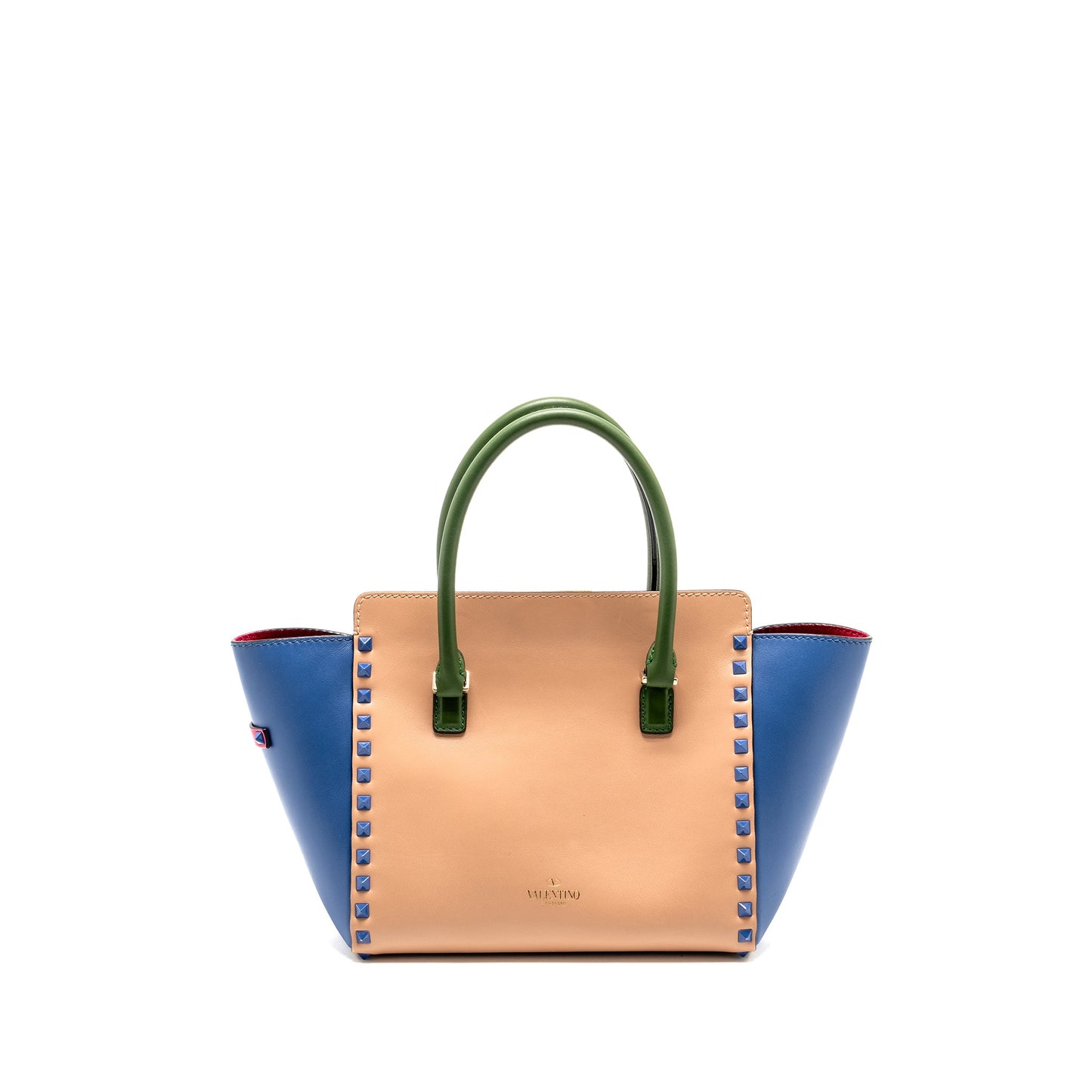 Valentino Rockstud Double Handle Tote Purse Calfskin Multicolour
