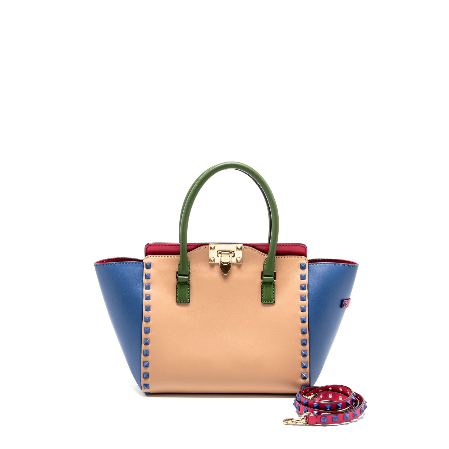 Valentino Rockstud Double Handle Tote Purse Calfskin Multicolour