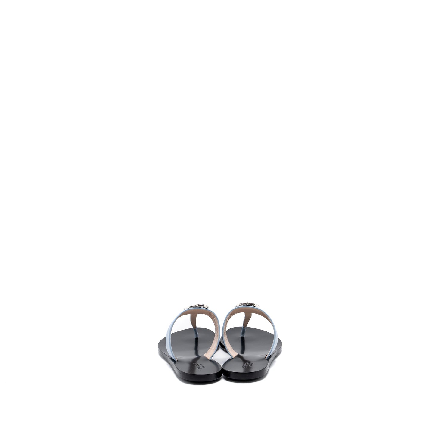 Gucci Size 37 Leather Thong Sandal With Double G Leather Light Blue