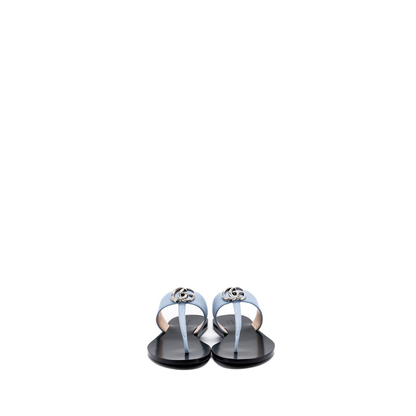 Gucci Size 37 Leather Thong Sandal With Double G Leather Light Blue