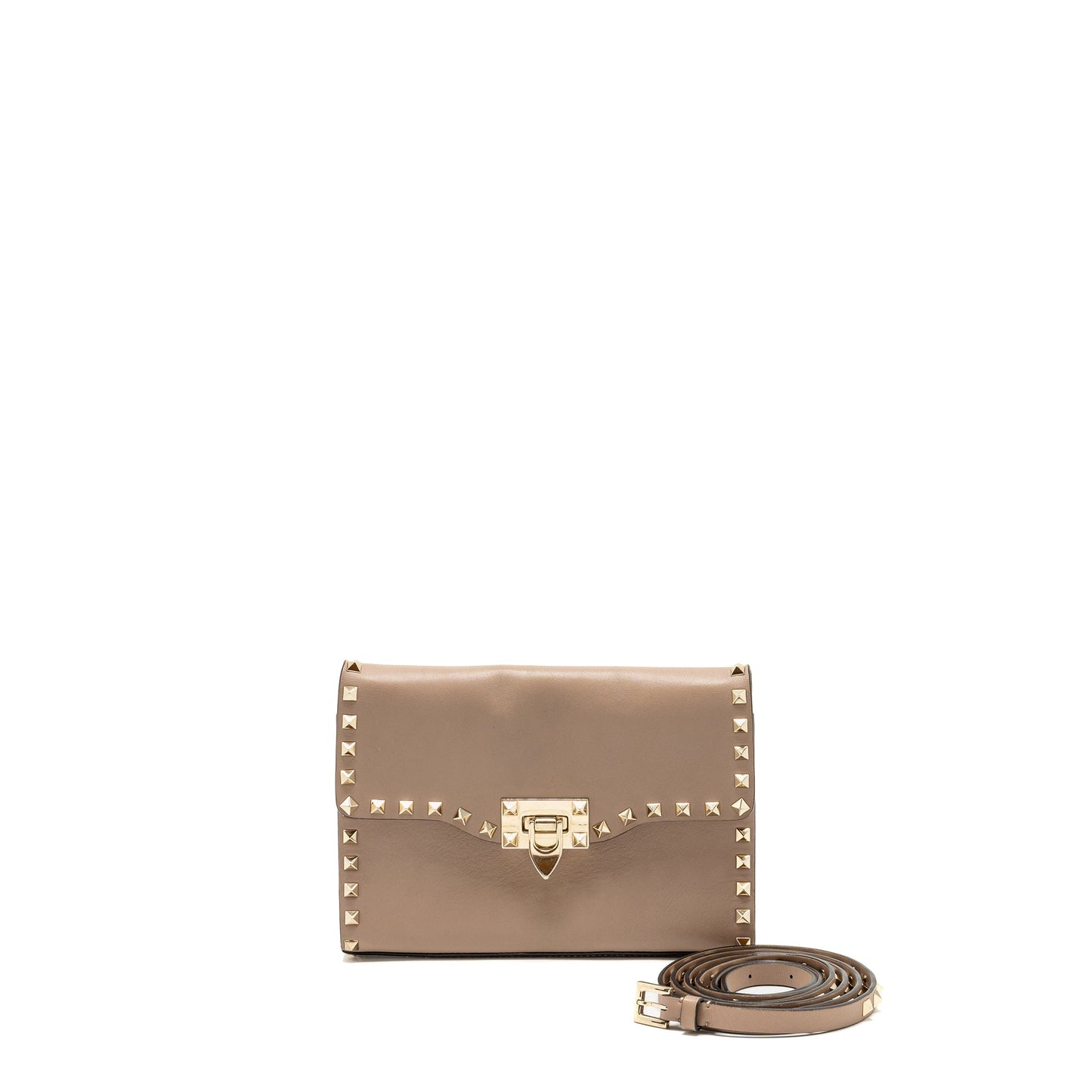 Valentino Small Rockstud Crossbody Purse Calfskin Beige